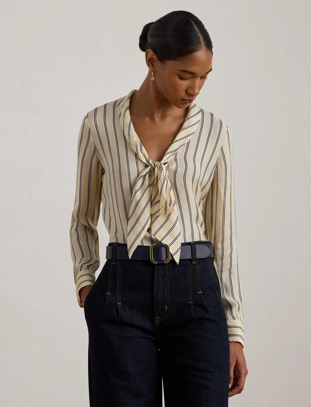 Lauren Ralph Lauren - VISCOSE STRIPE-TOP - jeansowe koszule - cream/navy - 3