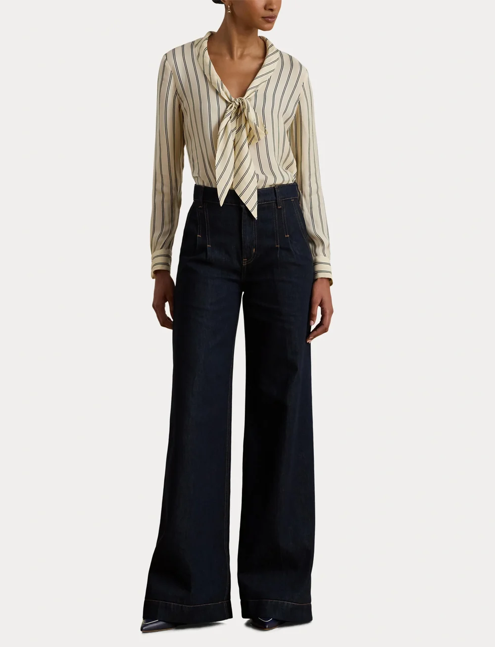 Lauren Ralph Lauren - VISCOSE STRIPE-TOP - jeansowe koszule - cream/navy - 4