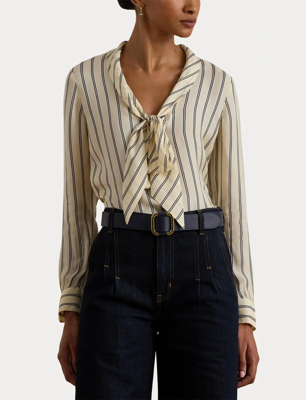 Lauren Ralph Lauren - VISCOSE STRIPE-TOP - jeansowe koszule - cream/navy - 5