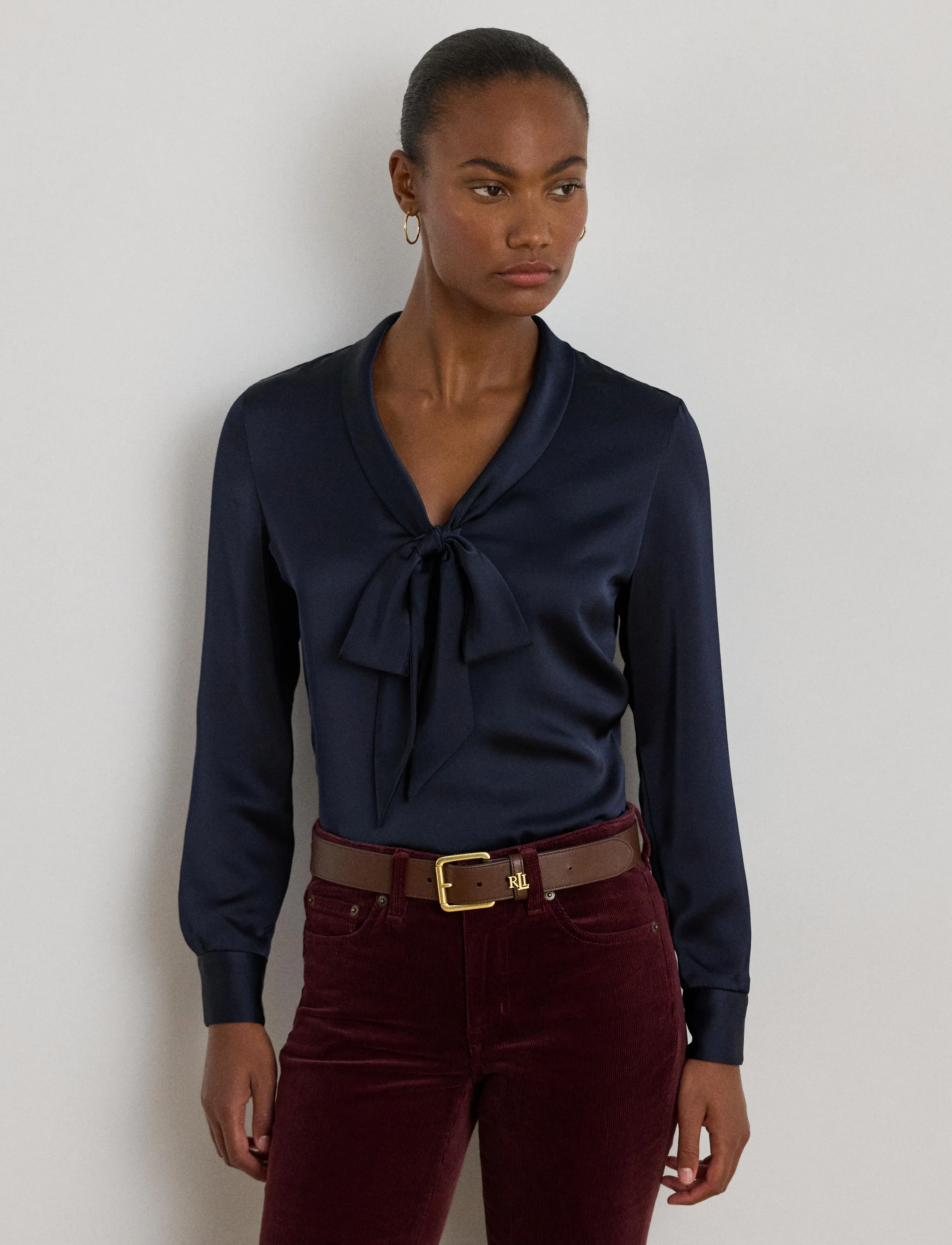 Lauren Ralph Lauren - Satin Charmeuse Tie-Neck Blouse - lauren navy - 3