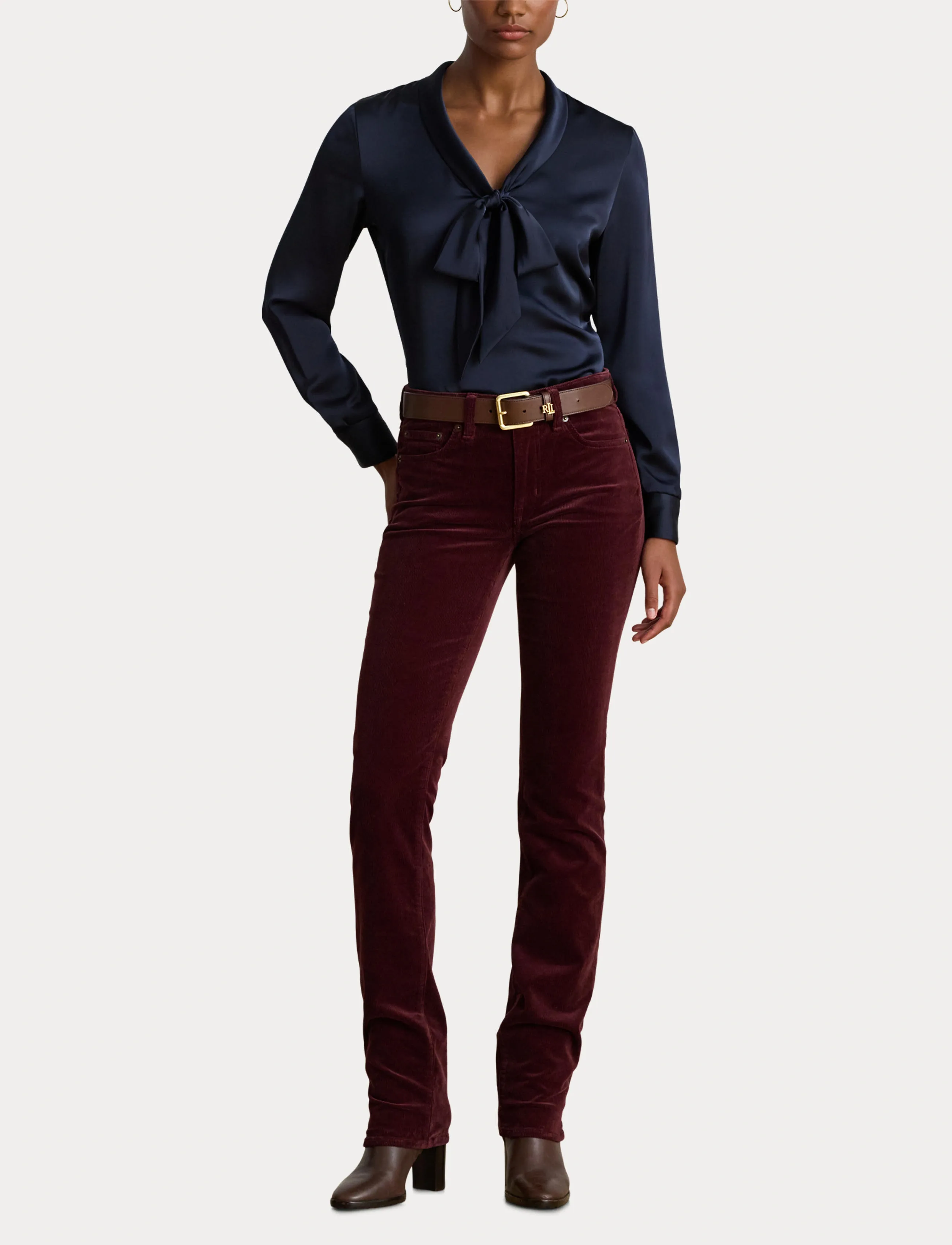 Lauren Ralph Lauren - Satin Charmeuse Tie-Neck Blouse - lauren navy - 4