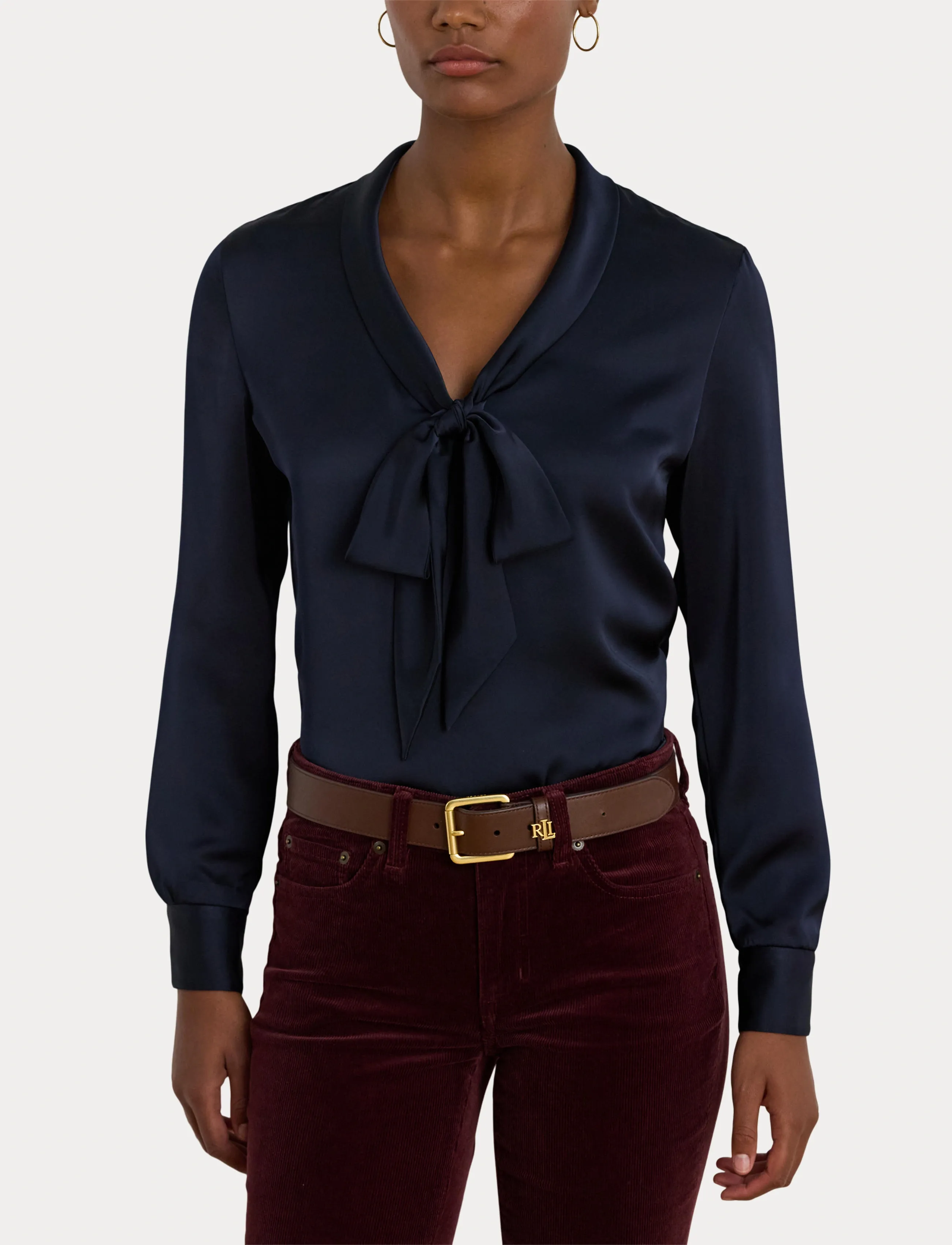Lauren Ralph Lauren - Satin Charmeuse Tie-Neck Blouse - lauren navy - 5