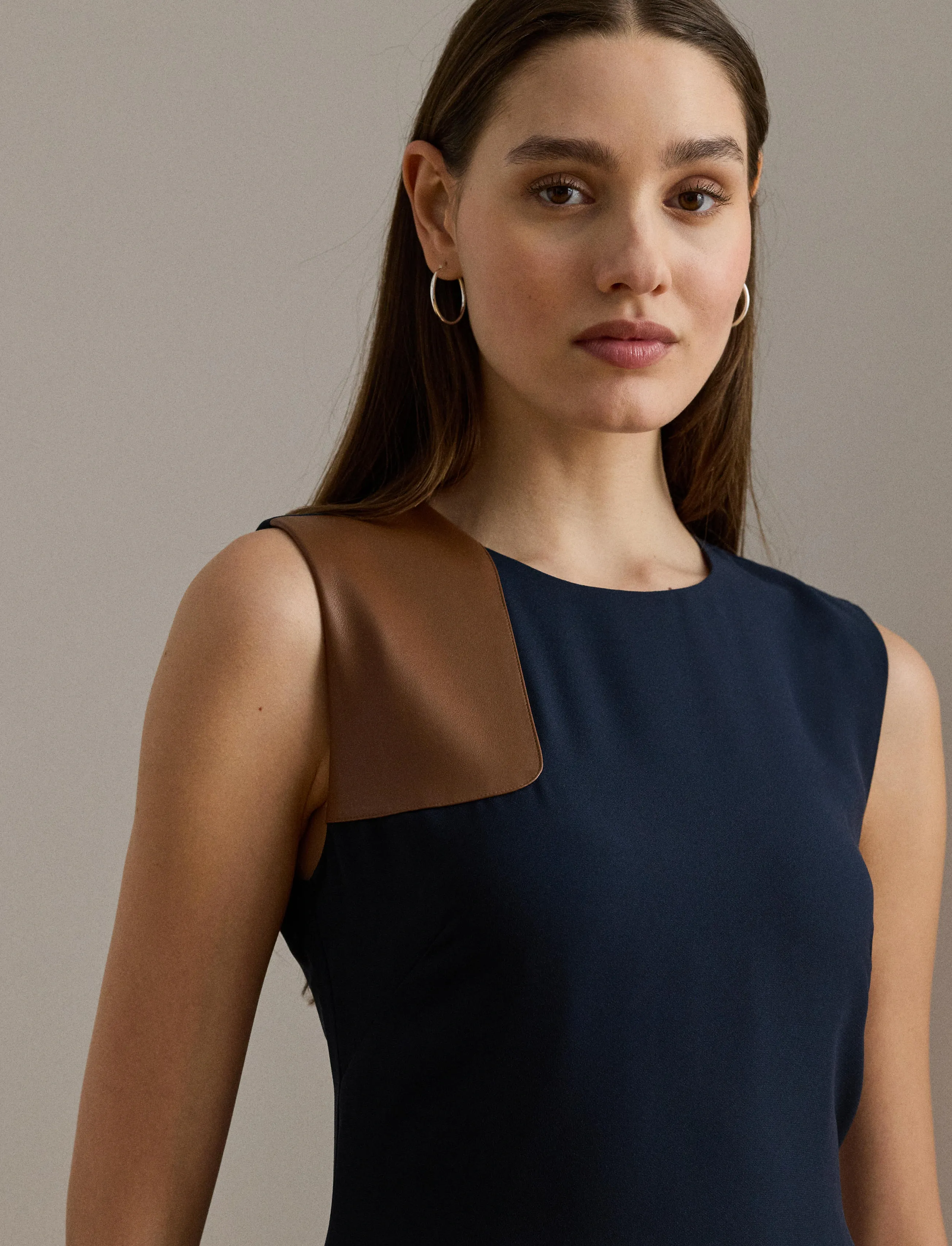 Lauren Ralph Lauren Faux-Leather-Trim Georgette Dress klänningar dam – bild 7