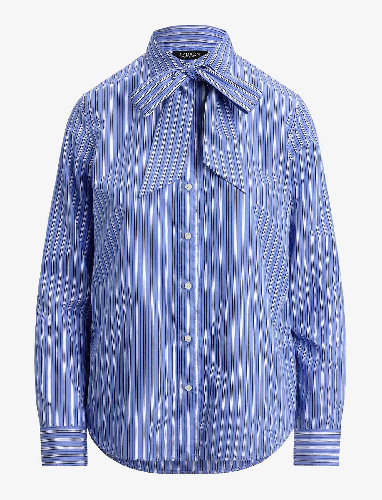 Lauren Ralph Lauren - Classic Fit Striped Tie-Neck Shirt - jeansskjortor - blue multi - 1