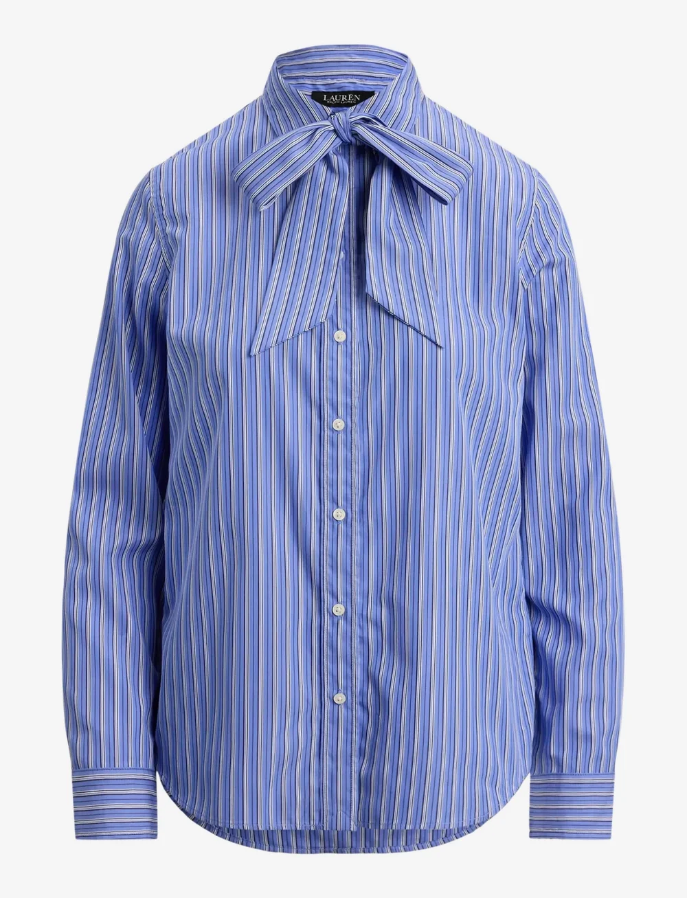 Lauren Ralph Lauren - Classic Fit Striped Tie-Neck Shirt - denim shirts - blue multi - 1