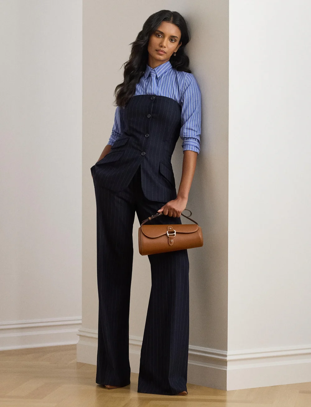 Lauren Ralph Lauren - Classic Fit Striped Tie-Neck Shirt - denim shirts - blue multi - 0