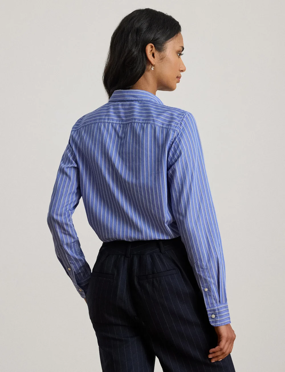 Lauren Ralph Lauren - Classic Fit Striped Tie-Neck Shirt - denim shirts - blue multi - 2