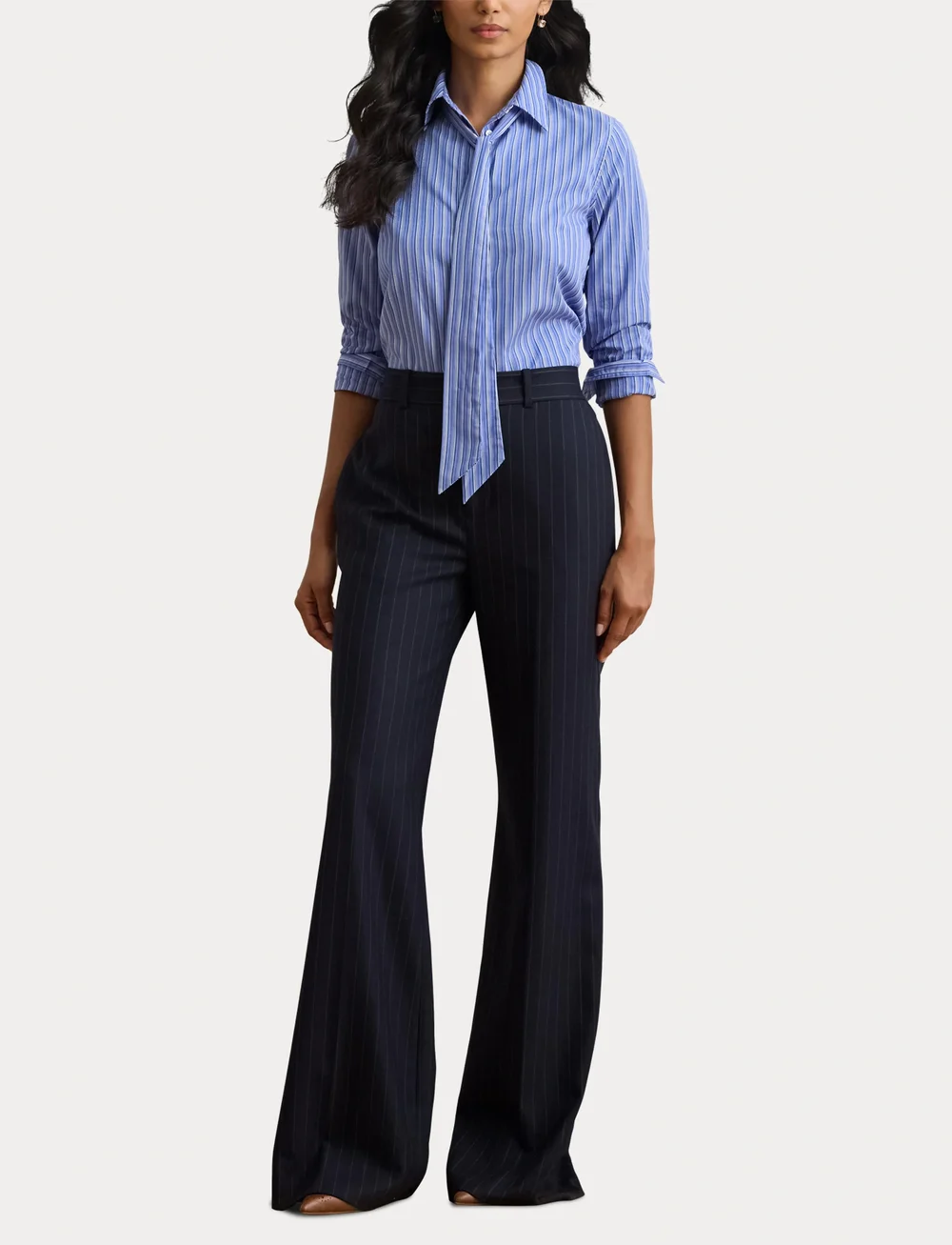 Lauren Ralph Lauren - Classic Fit Striped Tie-Neck Shirt - denim shirts - blue multi - 4