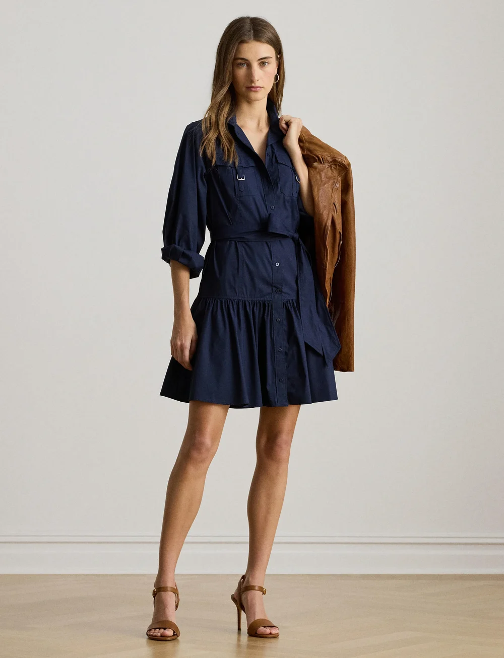 Lauren Ralph Lauren - Buckle-Trim Cotton-Blend Shirtdress - paitamekot - lauren navy - 3