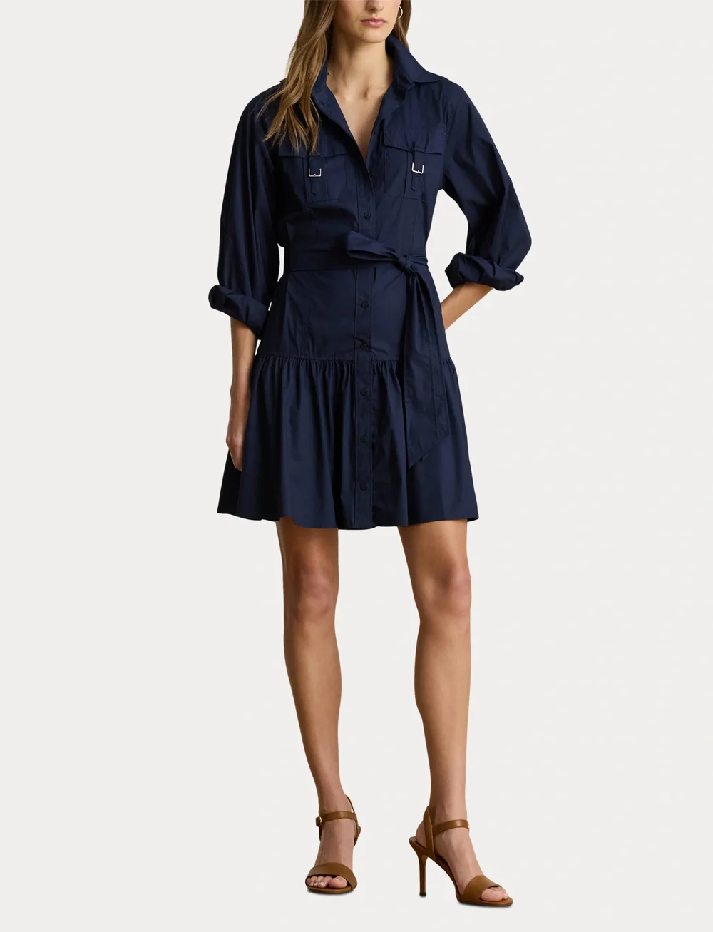 Lauren Ralph Lauren - Buckle-Trim Cotton-Blend Shirtdress - paitamekot - lauren navy - 4