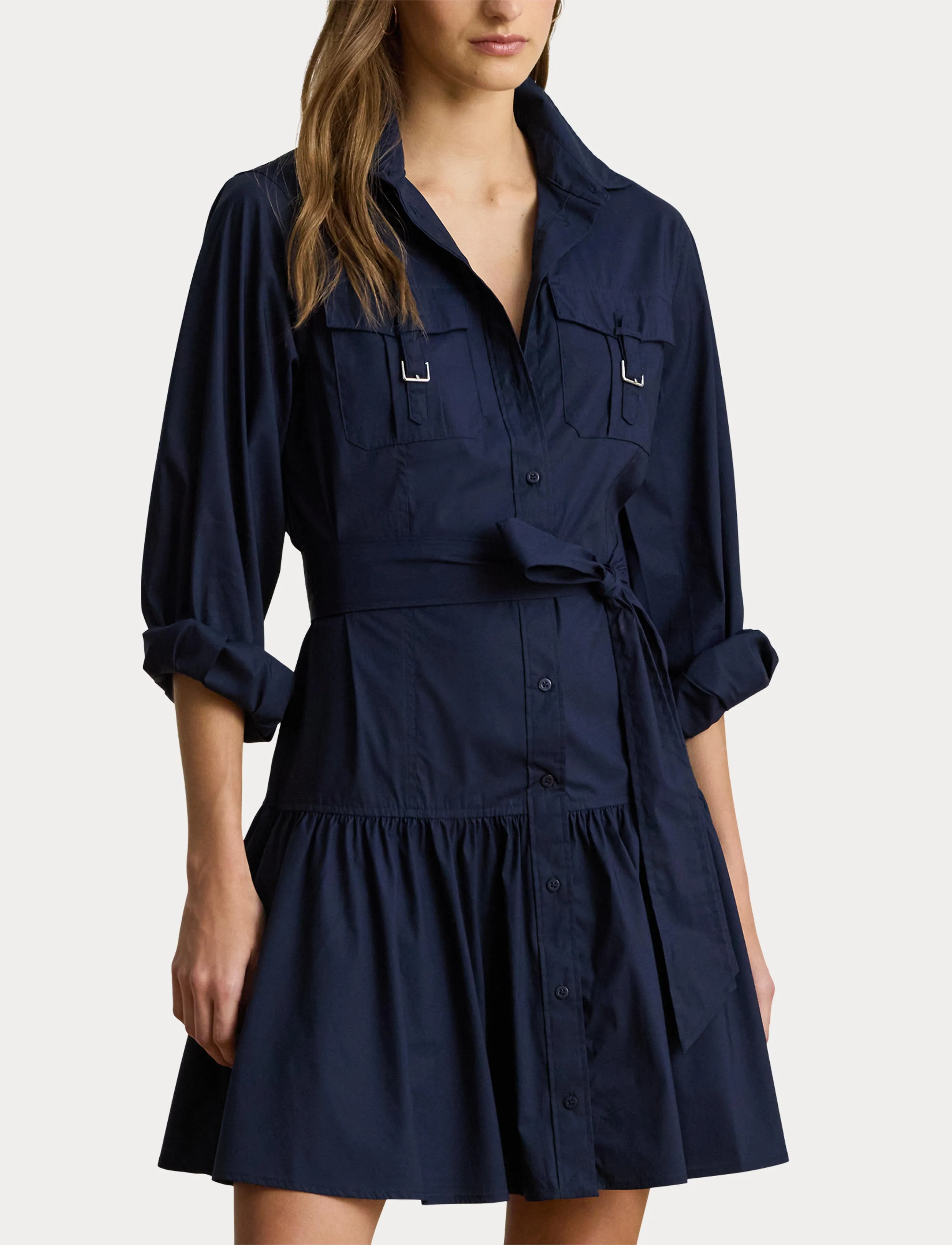 Lauren Ralph Lauren - Buckle-Trim Cotton-Blend Shirtdress - hemdkleider - lauren navy - 5