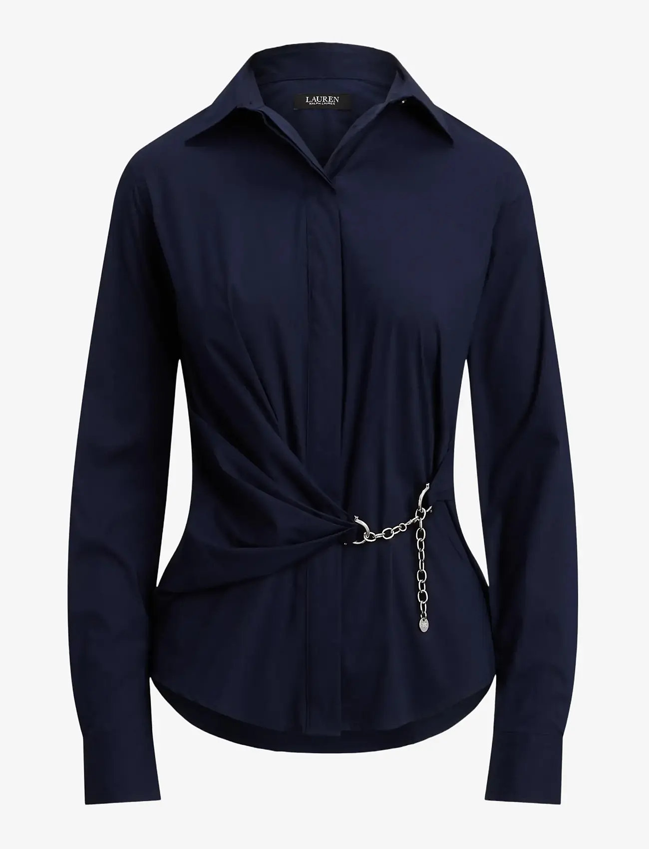 Lauren Ralph Lauren - Chain-Trim Stretch-Cotton Blend Shirt - denim shirts - lauren navy - 1