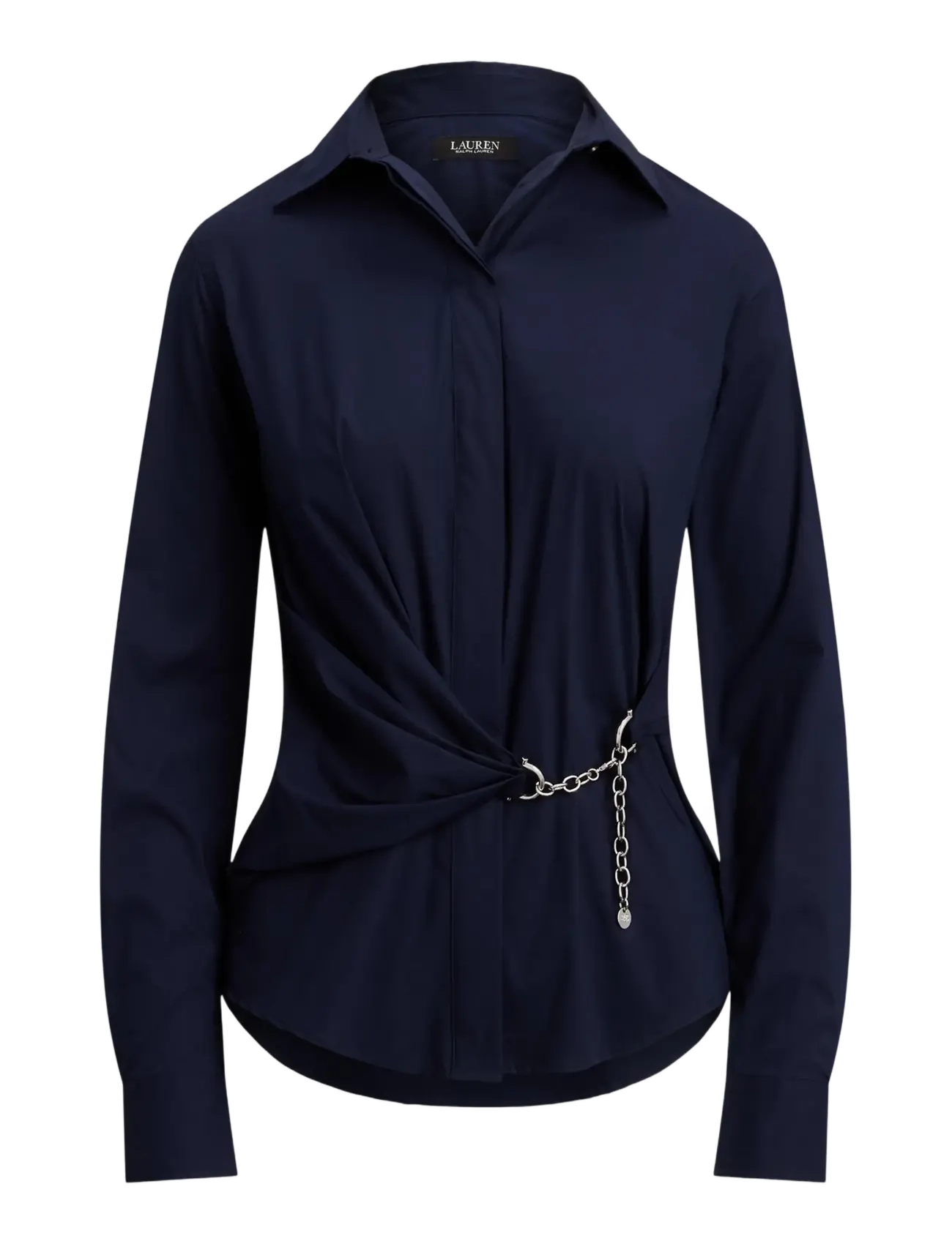 Chain-Trim Stretch-Cotton Blend Shirt - LAUREN NAVY