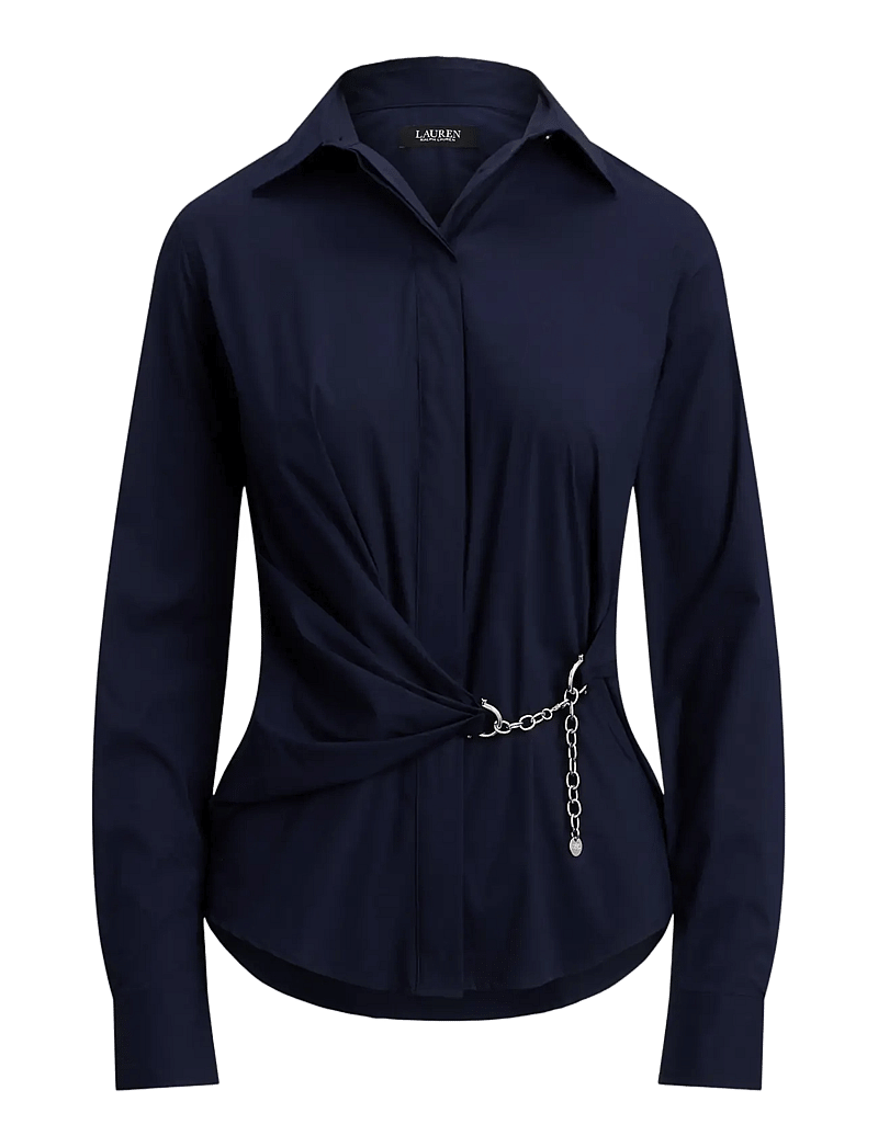 Lauren Ralph Lauren - Chain-Trim Stretch-Cotton Blend Shirt - jeansskjortor - lauren navy - 1