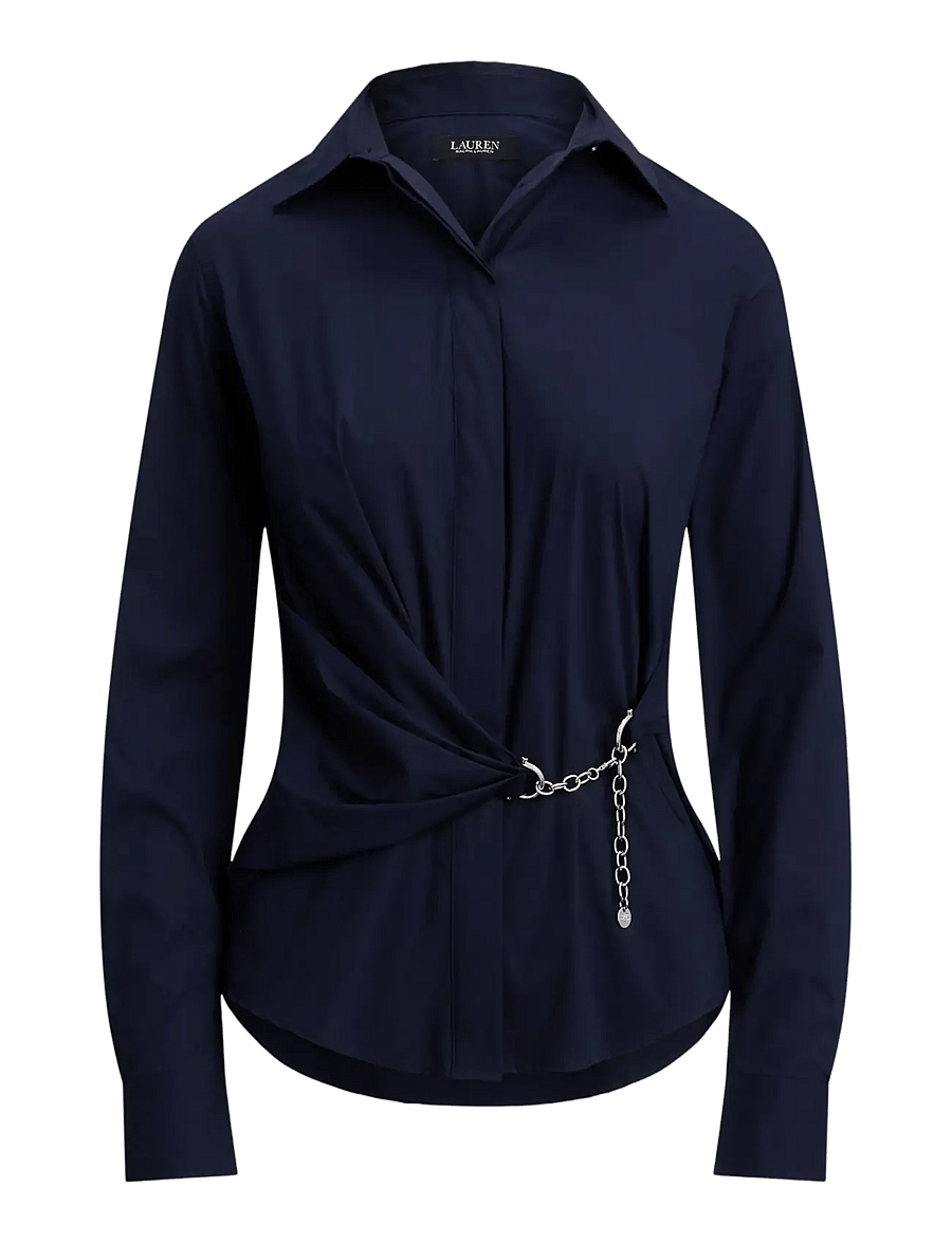 Lauren Ralph Lauren - Chain-Trim Stretch-Cotton Blend Shirt - lauren navy - 1