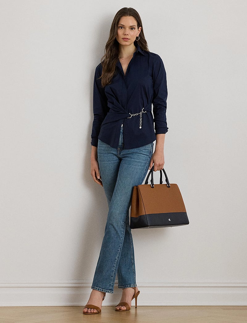 Lauren Ralph Lauren - Chain-Trim Stretch-Cotton Blend Shirt - jeansskjortor - lauren navy - 0