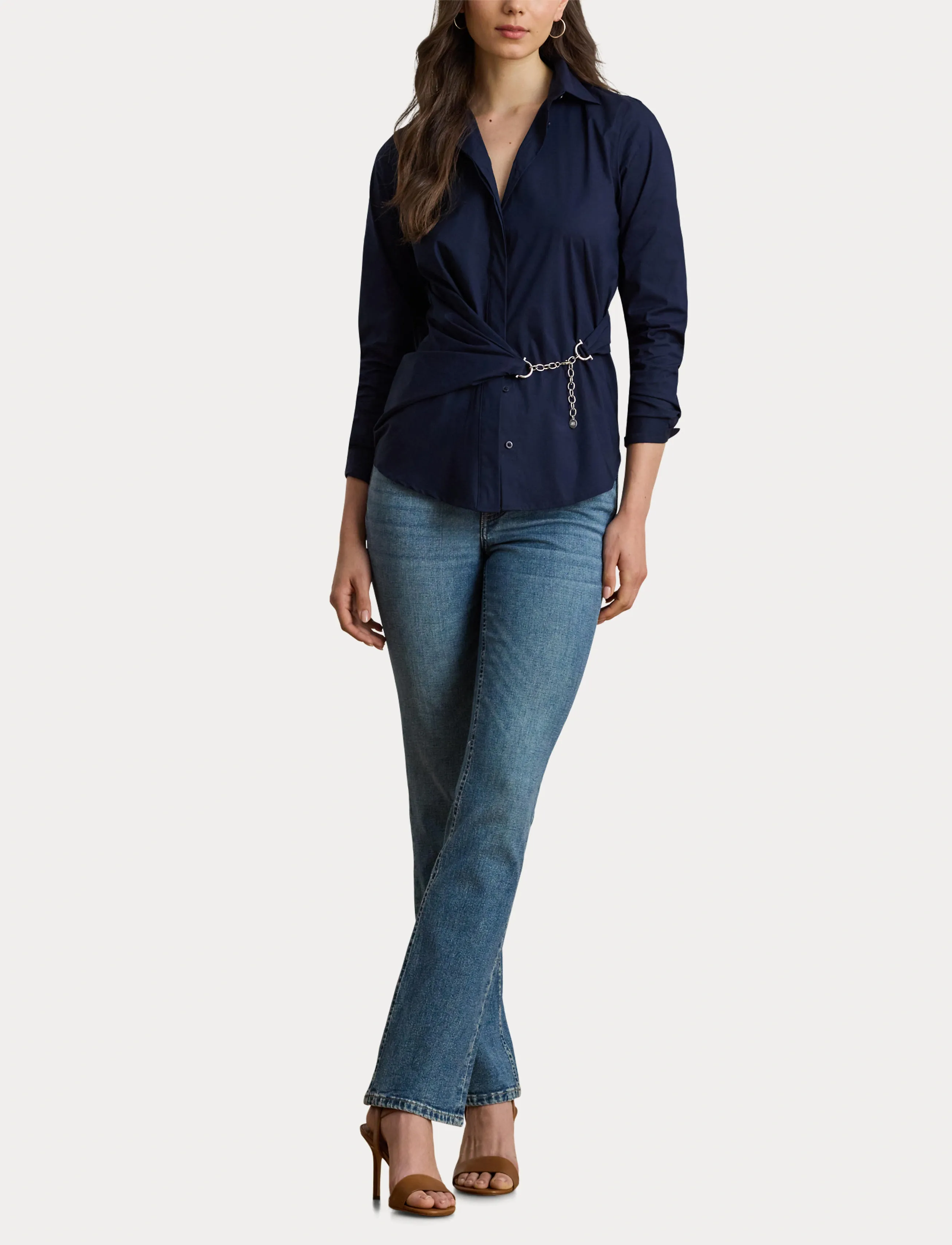 Lauren Ralph Lauren - Chain-Trim Stretch-Cotton Blend Shirt - lauren navy - 4