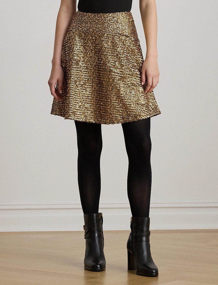 Lauren Ralph Lauren - Sequined Mesh A-line Miniskirt - paillet nederdele - gold multi - 0
