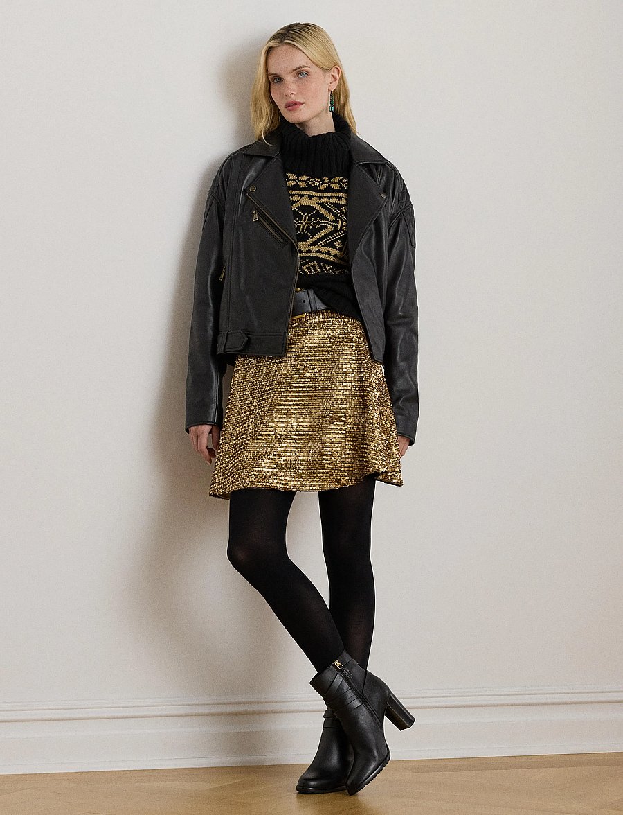 Lauren Ralph Lauren - Sequined Mesh A-line Miniskirt - paillet nederdele - gold multi - 3