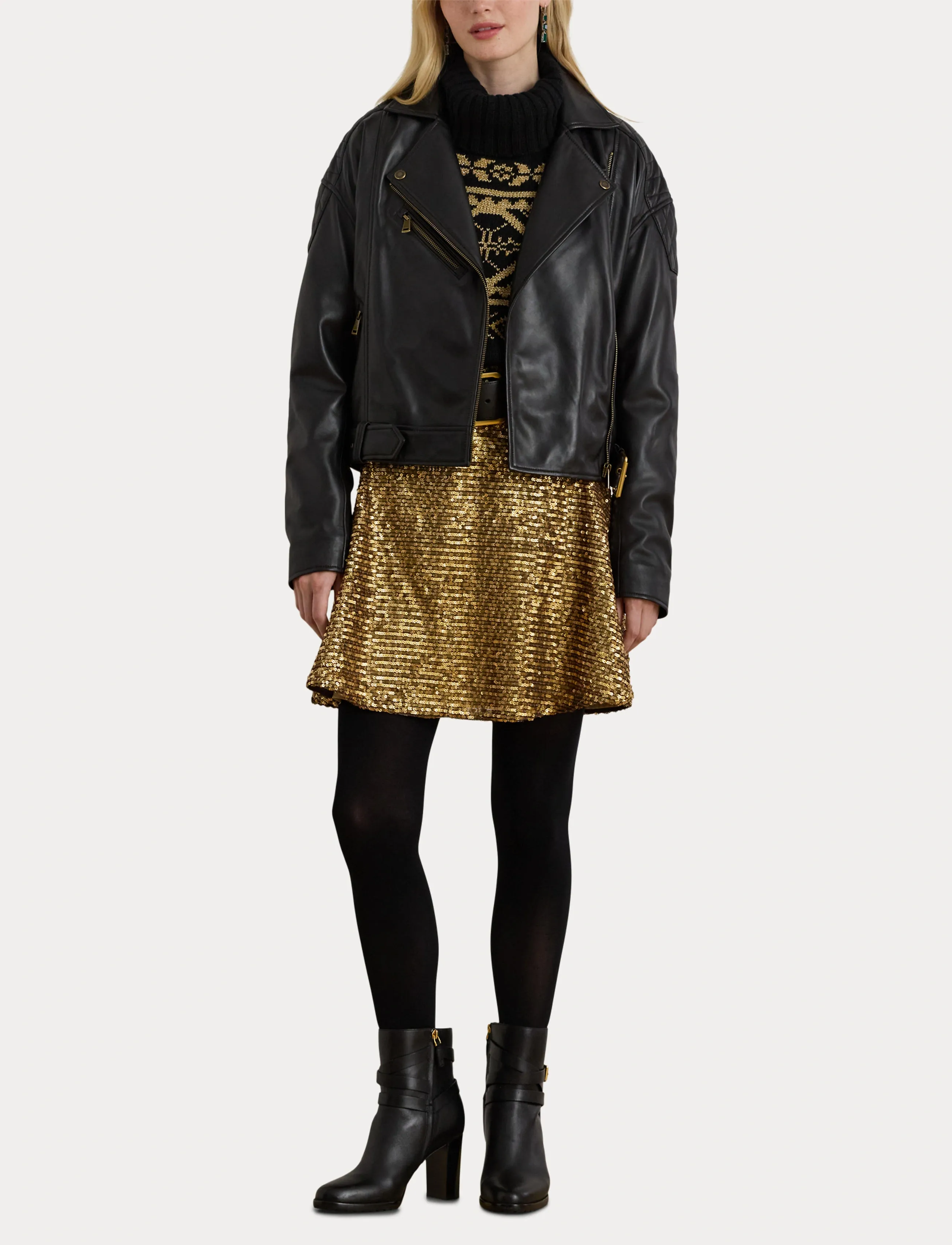 Lauren Ralph Lauren - Sequined Mesh A-line Miniskirt - paljettkjolar - gold multi - 4