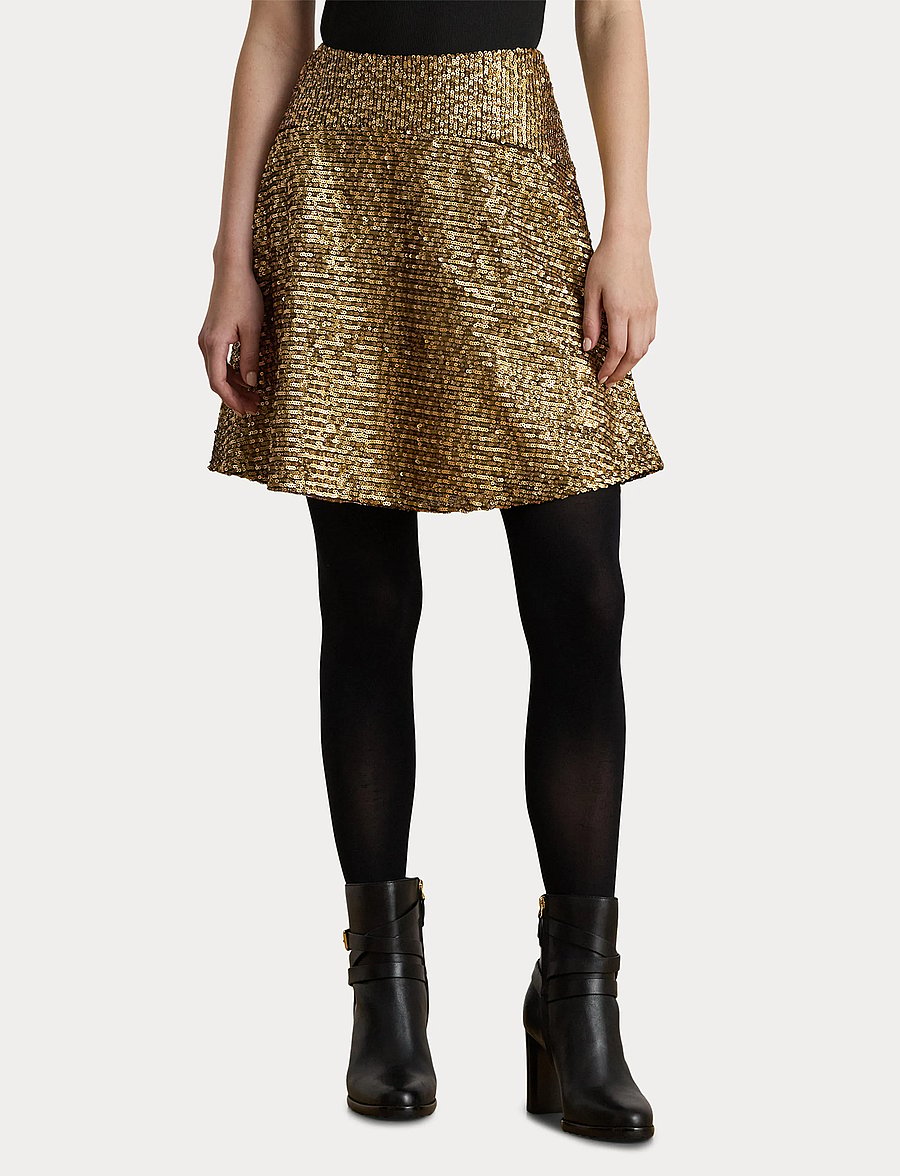 Lauren Ralph Lauren - Sequined Mesh A-line Miniskirt - paillet nederdele - gold multi - 5