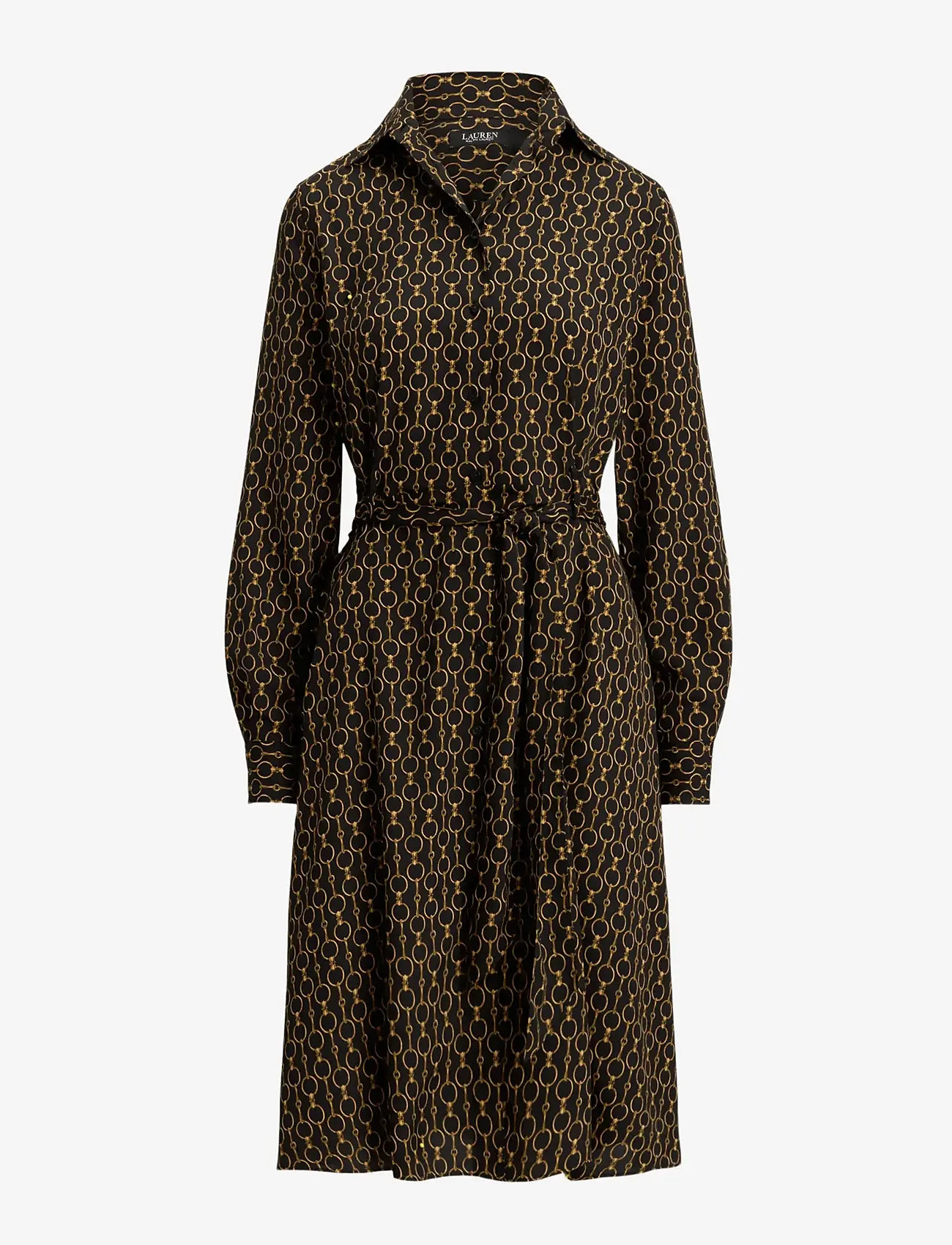 Lauren Ralph Lauren - Chain-Print Crepe Shirtdress - midi dresses - black multi - 1