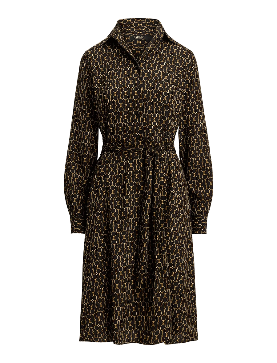 Lauren Ralph Lauren - Chain-Print Crepe Shirtdress - skjortklänningar - black multi - 1