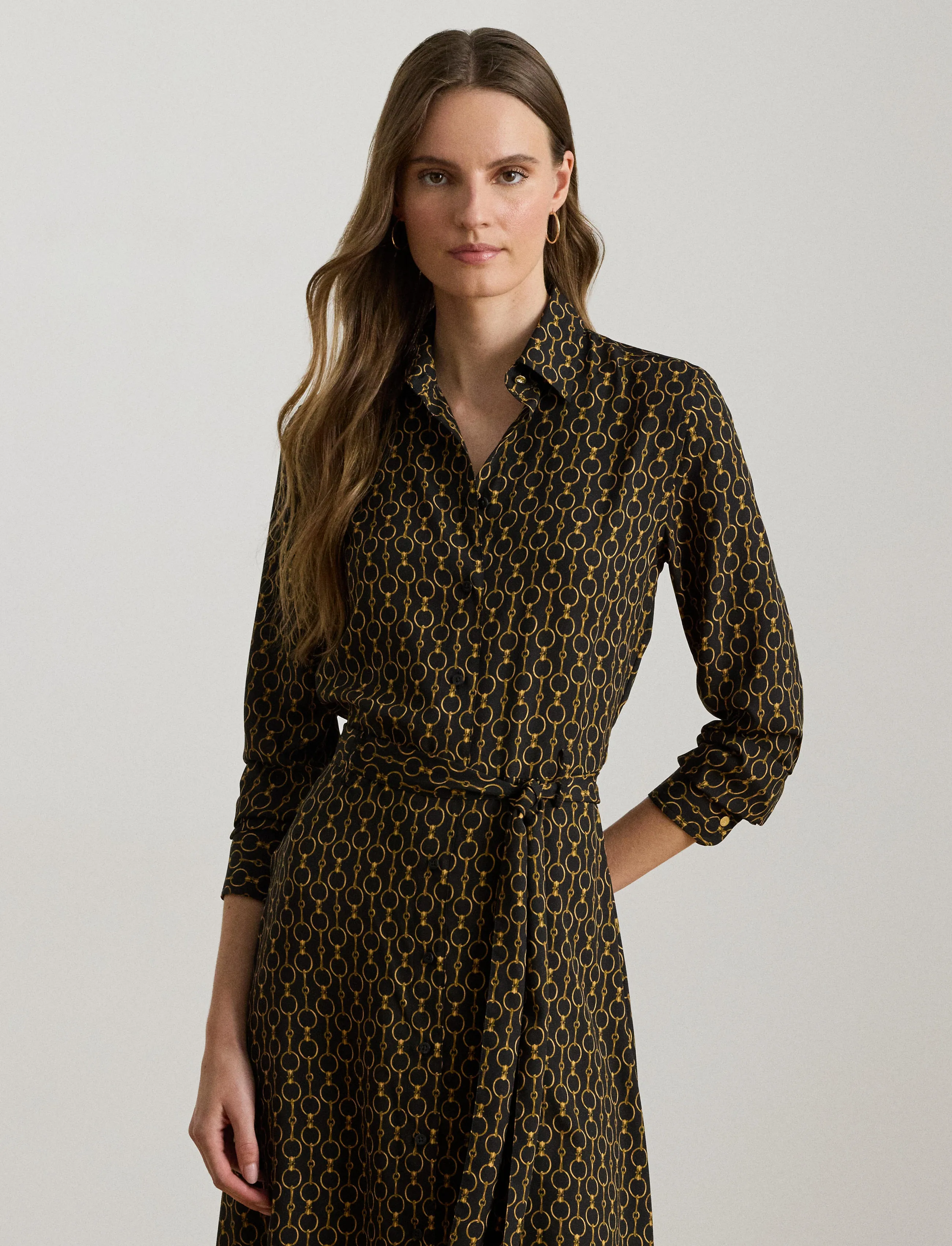 Lauren Ralph Lauren Chain-Print Crepe Shirtdress - Modern femininity - BLACK MULTI / black