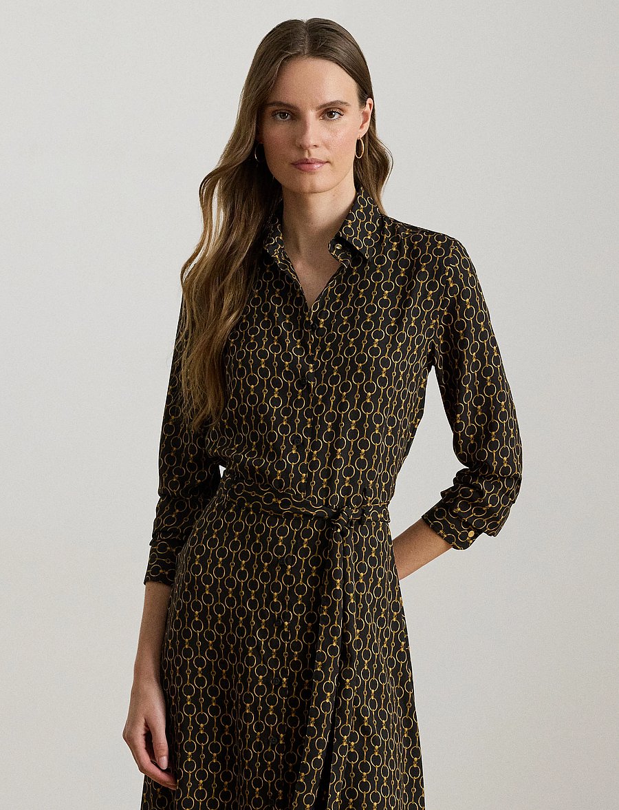 Lauren Ralph Lauren - Chain-Print Crepe Shirtdress - skjortklänningar - black multi - 0