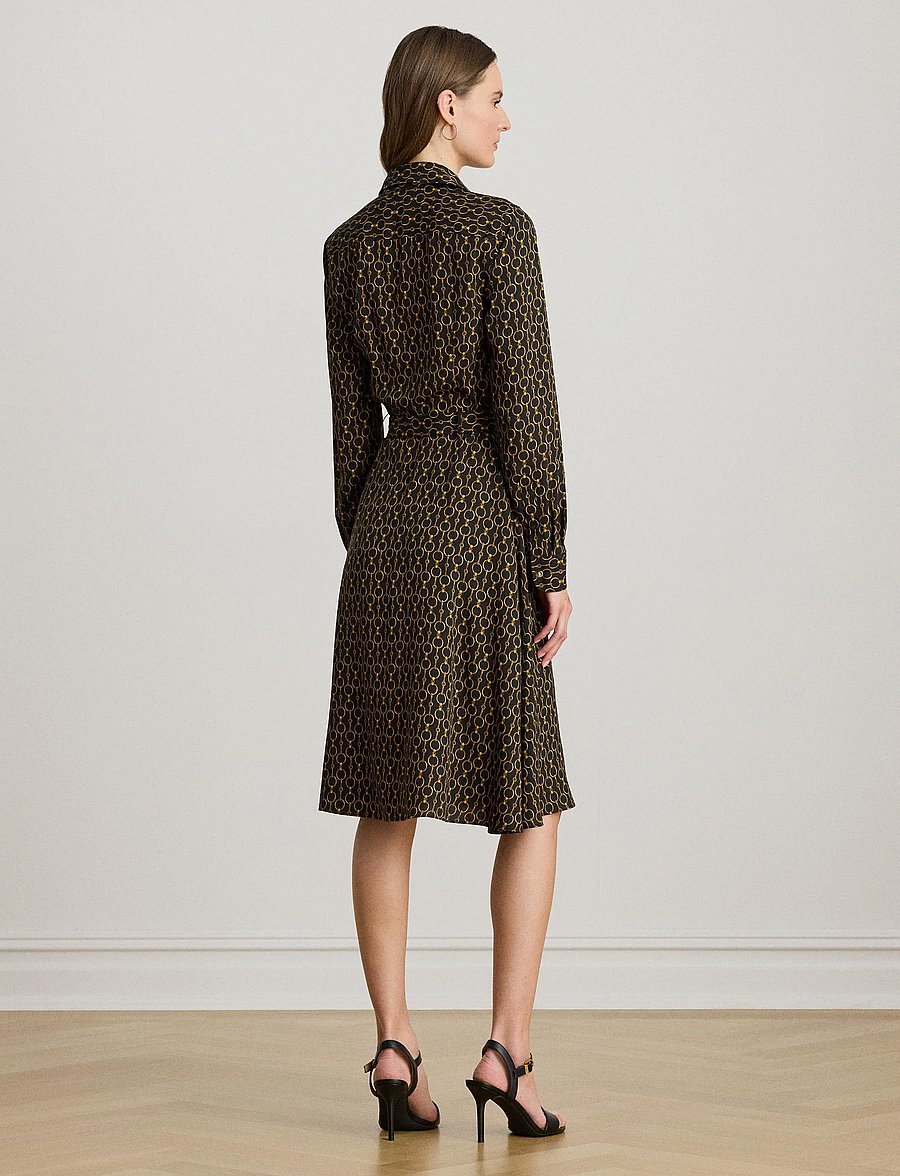 Lauren Ralph Lauren - Chain-Print Crepe Shirtdress - skjortklänningar - black multi - 2