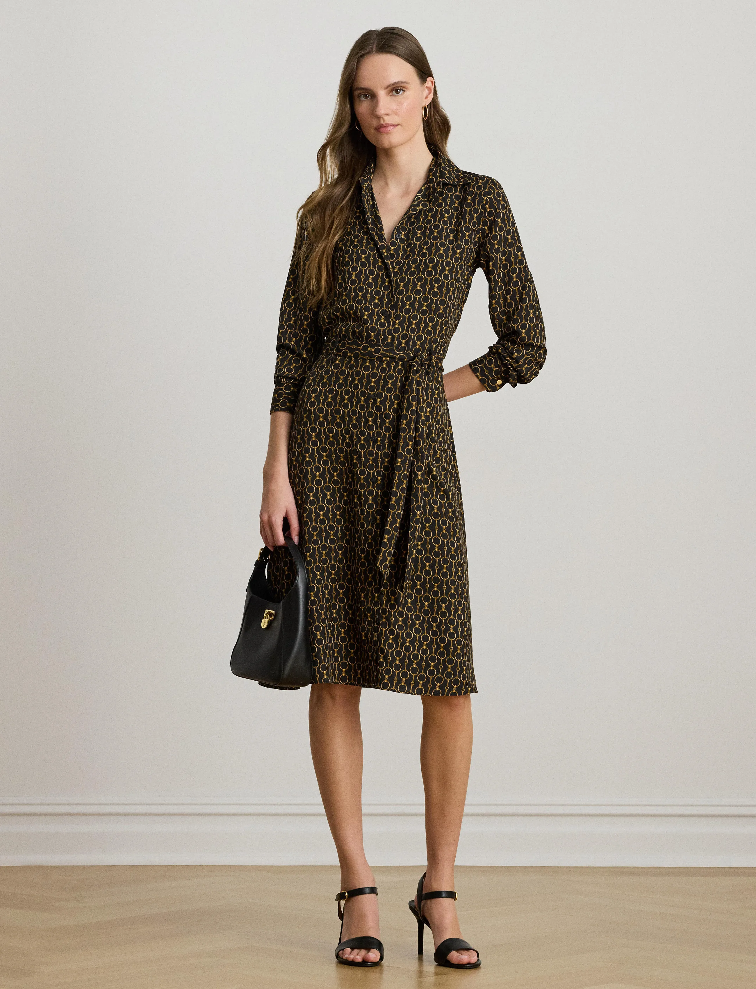 Lauren Ralph Lauren - Chain-Print Crepe Shirtdress - hemdkleider - black multi - 3