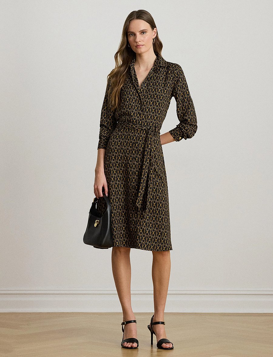 Lauren Ralph Lauren - Chain-Print Crepe Shirtdress - skjortklänningar - black multi - 3