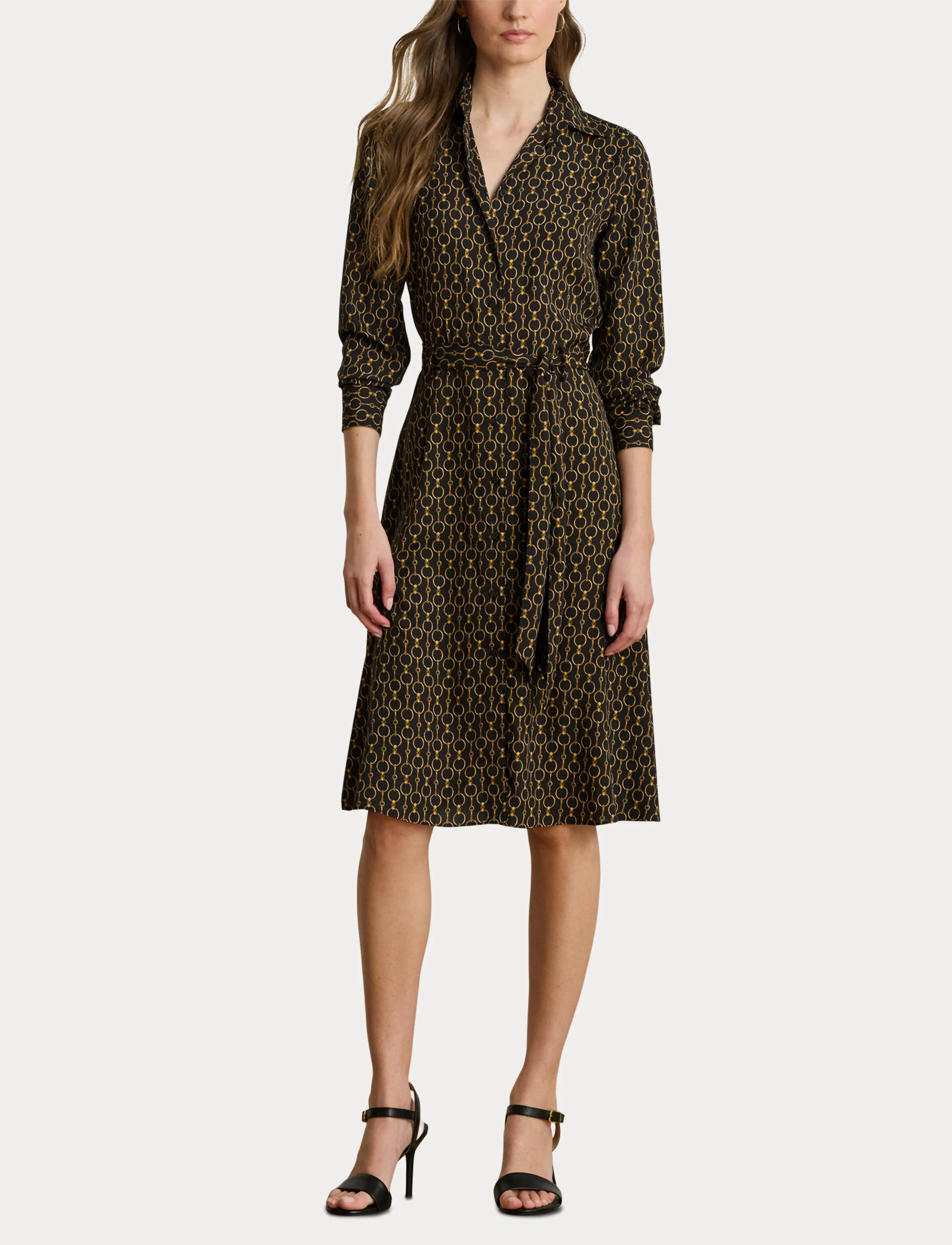 Lauren Ralph Lauren - Chain-Print Crepe Shirtdress - hemdkleider - black multi - 4