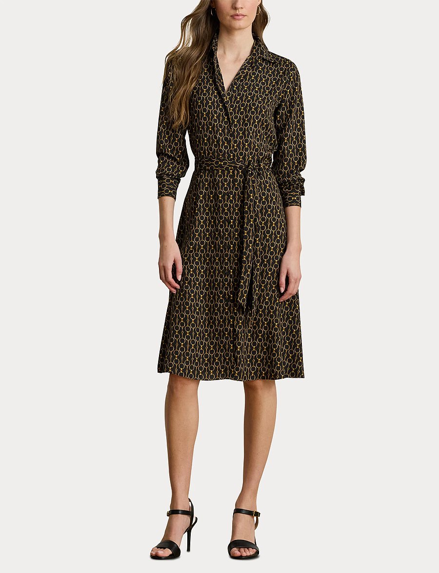Lauren Ralph Lauren - Chain-Print Crepe Shirtdress - skjortklänningar - black multi - 4