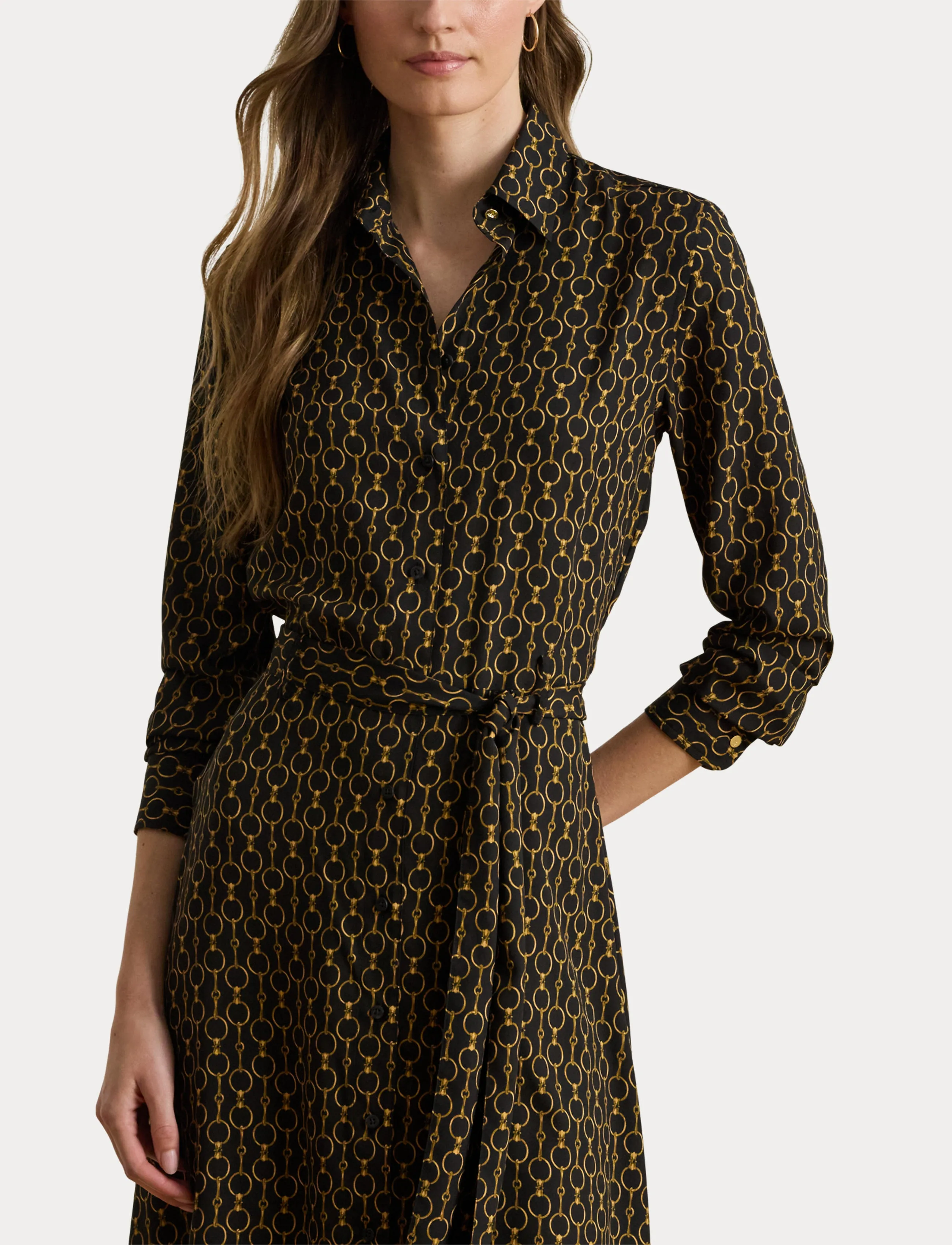 Lauren Ralph Lauren - Chain-Print Crepe Shirtdress - hemdkleider - black multi - 5