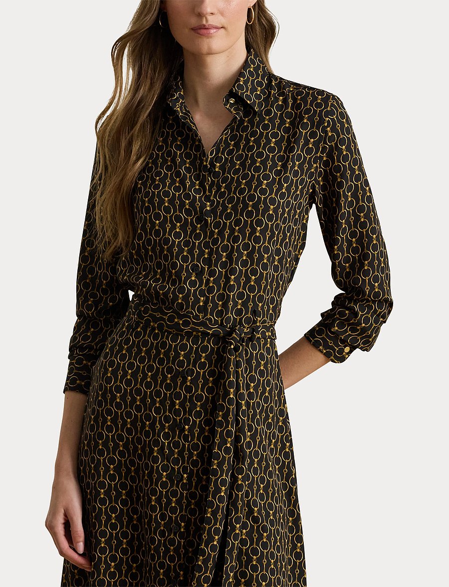 Lauren Ralph Lauren - Chain-Print Crepe Shirtdress - skjortklänningar - black multi - 5