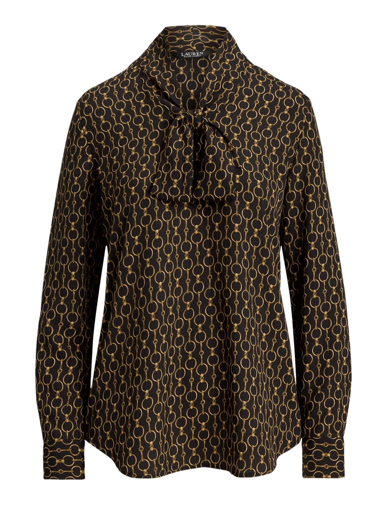 Lauren Ralph Lauren Chain-Print Crepe Tie-Neck Blouse - Bluser - BLACK MULTI / black