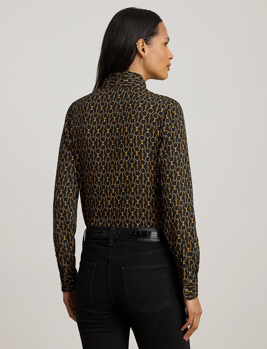 Lauren Ralph Lauren - Chain-Print Crepe Tie-Neck Blouse - pitkähihaiset kauluspaidat - black multi - 2