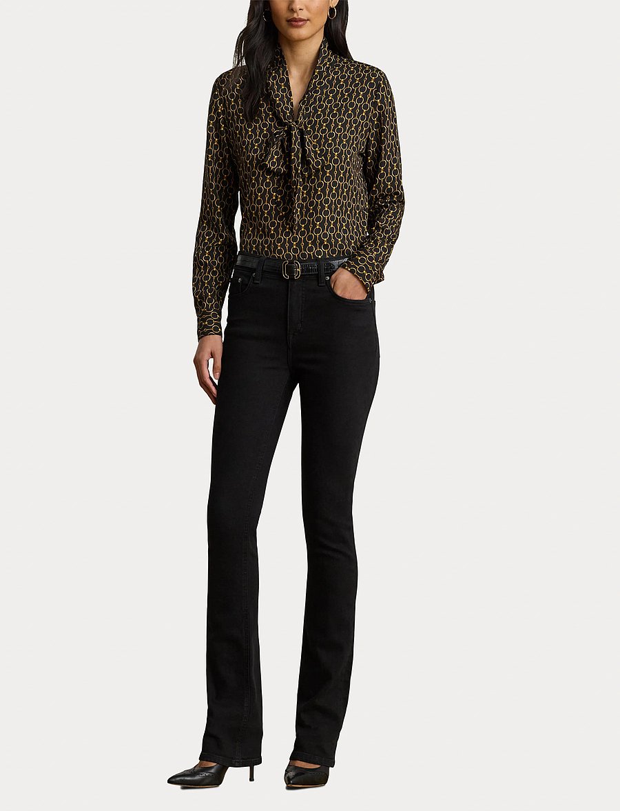 Lauren Ralph Lauren - Chain-Print Crepe Tie-Neck Blouse - pitkähihaiset kauluspaidat - black multi - 4