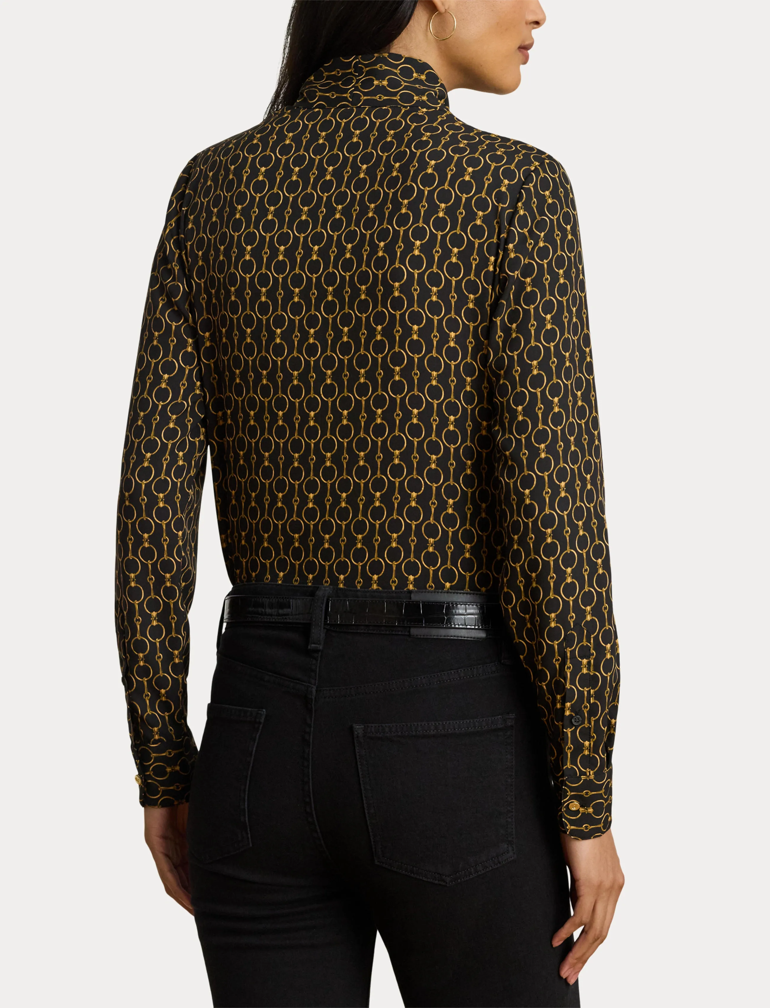 Lauren Ralph Lauren Chain-Print Crepe Tie-Neck Blouse - Lauren Ralph Lauren - BLACK MULTI / black