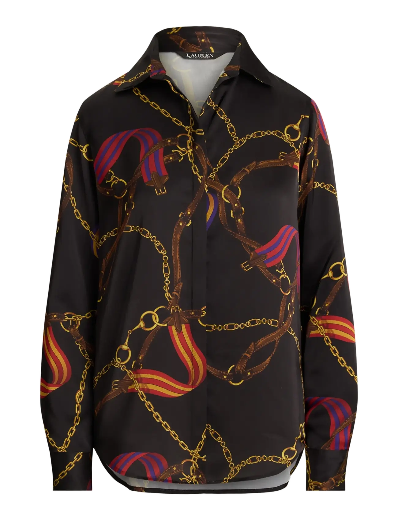 Lauren Ralph Lauren - Classic Fit Belting-Print Satin Shirt - koszule z długimi rękawami - black multi - 1