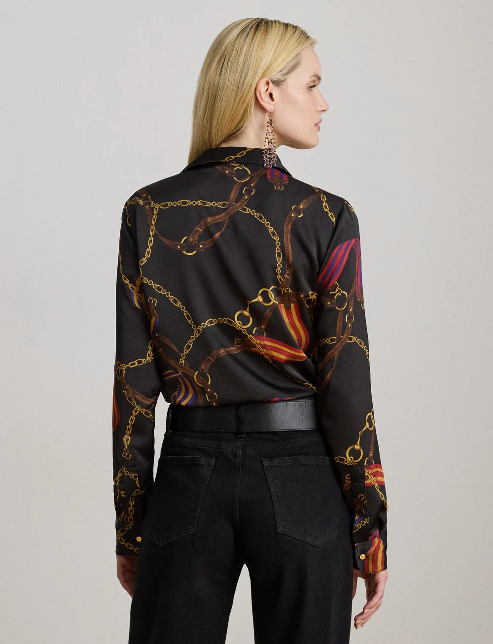Lauren Ralph Lauren - Classic Fit Belting-Print Satin Shirt - jeansskjortor - black multi - 2