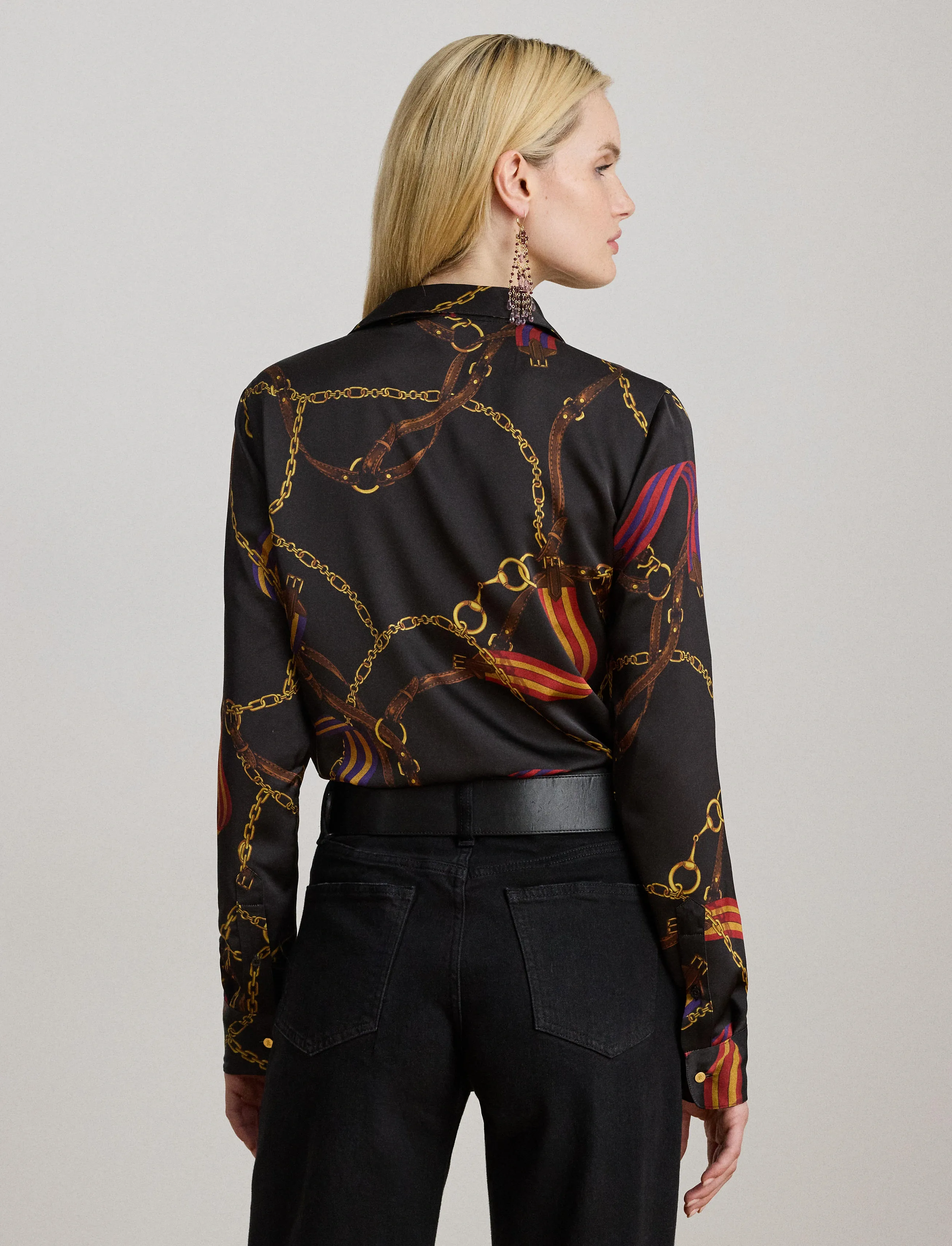 Lauren Ralph Lauren - Classic Fit Belting-Print Satin Shirt - koszule z długimi rękawami - black multi - 2