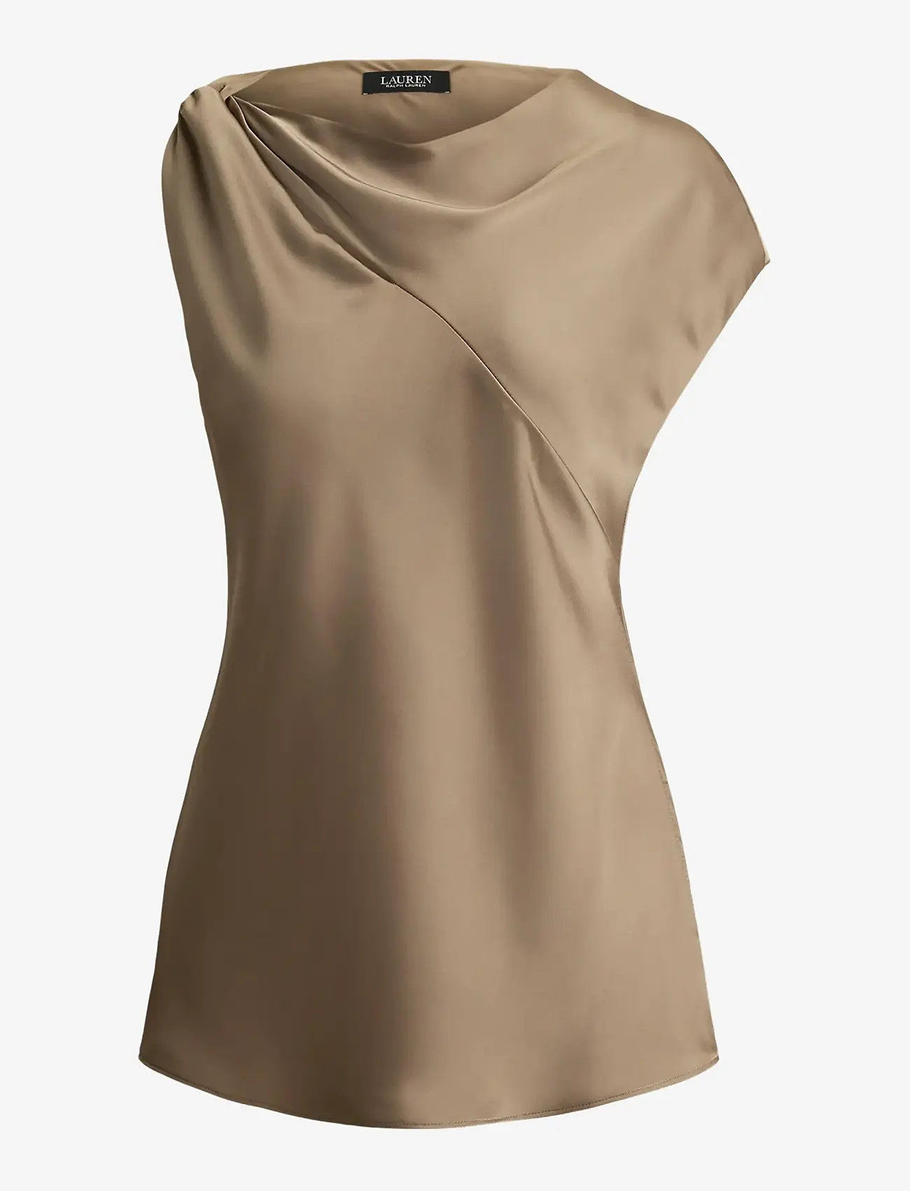 Lauren Ralph Lauren - Charmeuse Asymmetrical Blouse - sleeveless blouses - taupe brown - 1