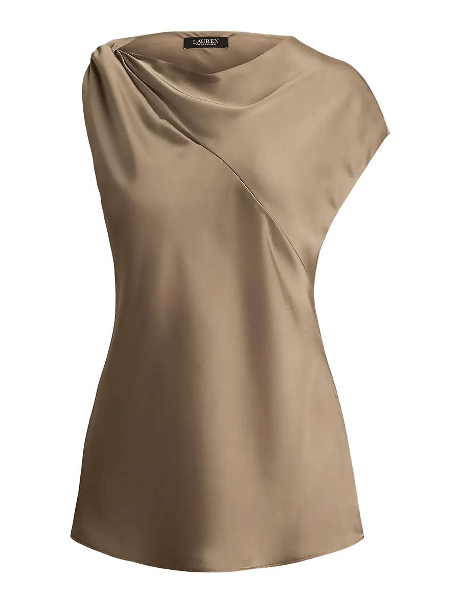 Lauren Ralph Lauren - Charmeuse Asymmetrical Blouse - Ärmellose blusen - taupe brown - 1
