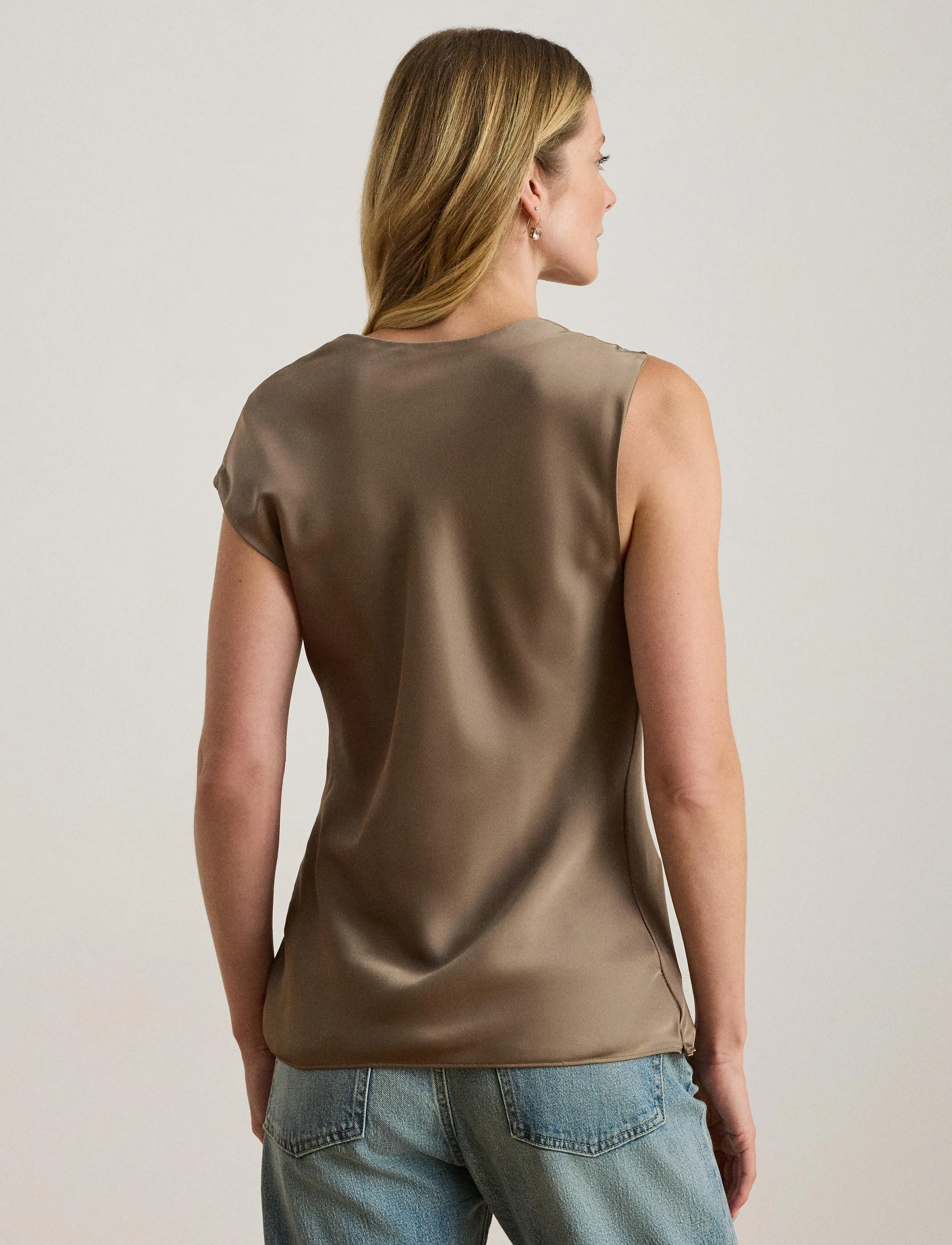 Lauren Ralph Lauren - Charmeuse Asymmetrical Blouse - Ärmellose blusen - taupe brown - 2