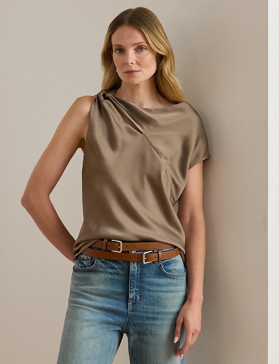 Lauren Ralph Lauren - Charmeuse Asymmetrical Blouse - Ärmellose blusen - taupe brown - 3