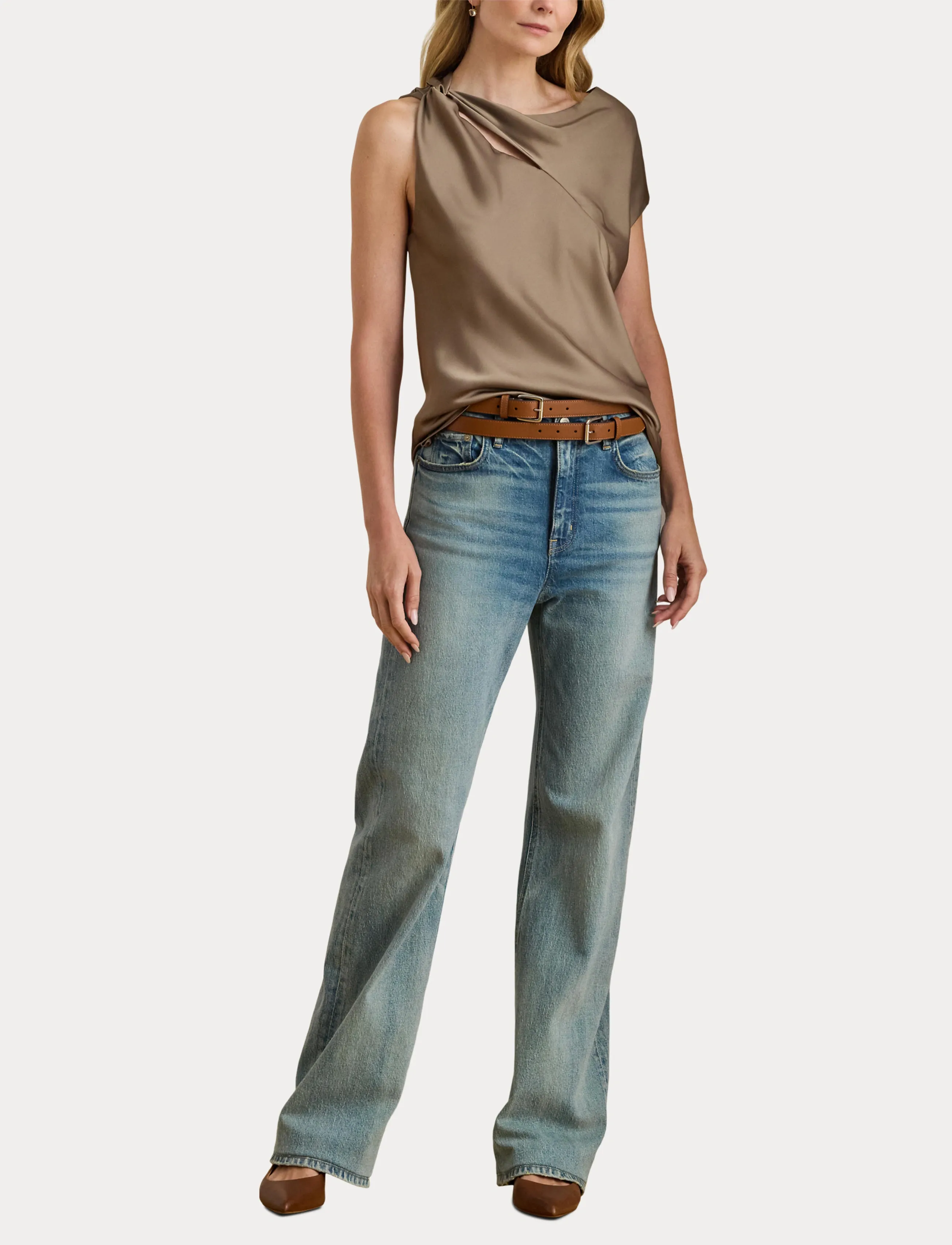 Lauren Ralph Lauren - Charmeuse Asymmetrical Blouse - Ärmellose blusen - taupe brown - 4