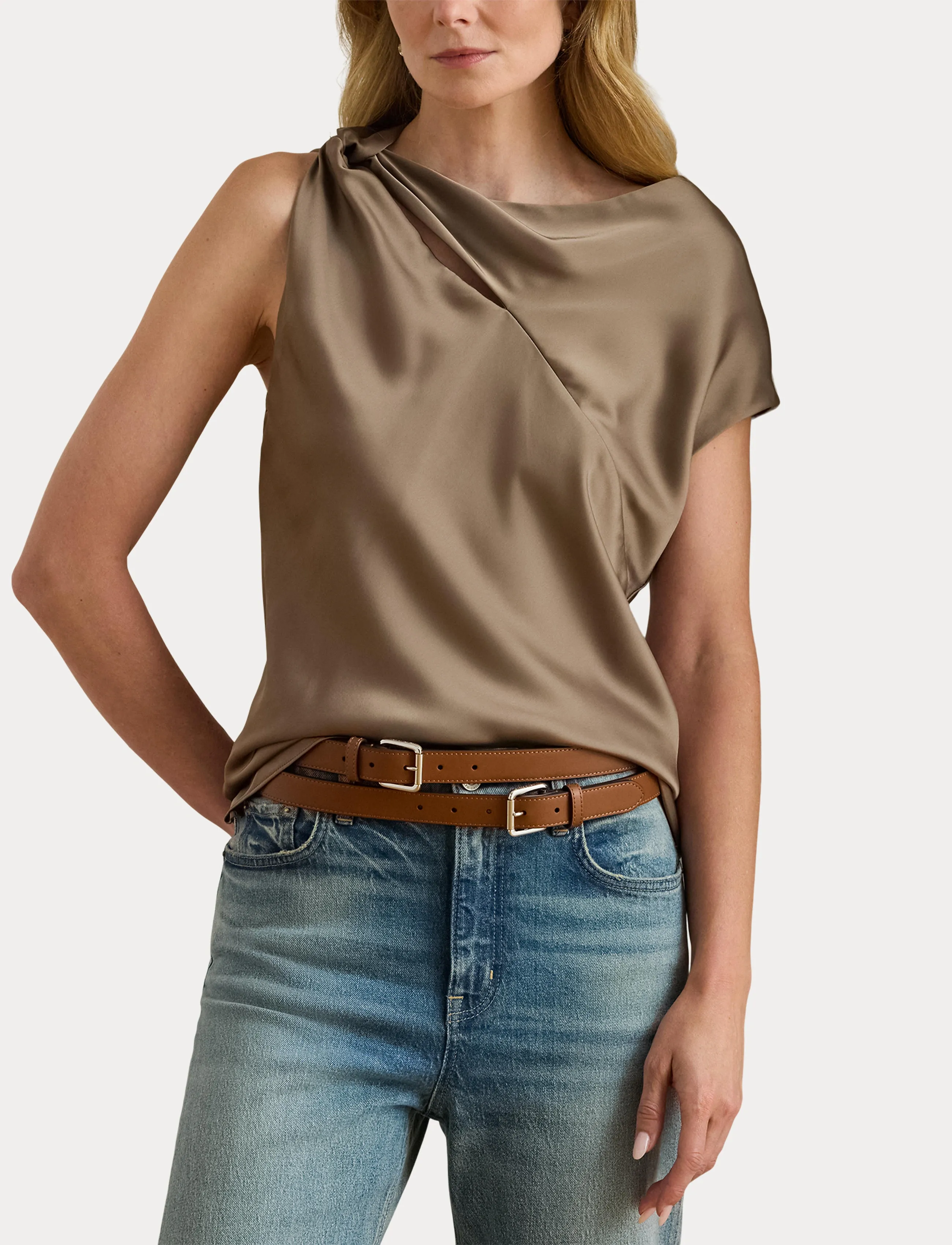 Lauren Ralph Lauren - Charmeuse Asymmetrical Blouse - Ärmellose blusen - taupe brown - 5