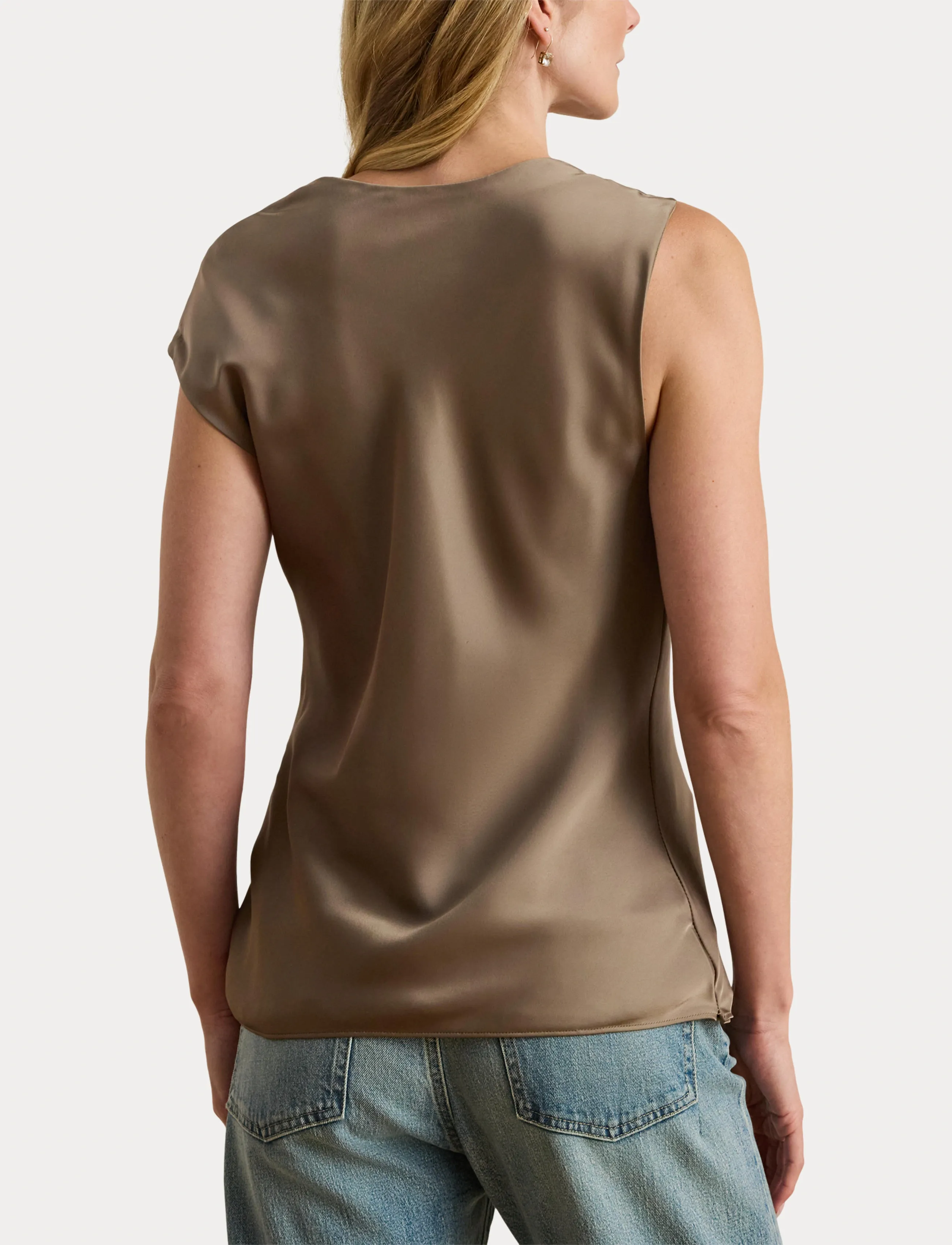 Lauren Ralph Lauren Charmeuse Asymmetrical Blouse - Lauren Ralph Lauren - TAUPE BROWN / beige
